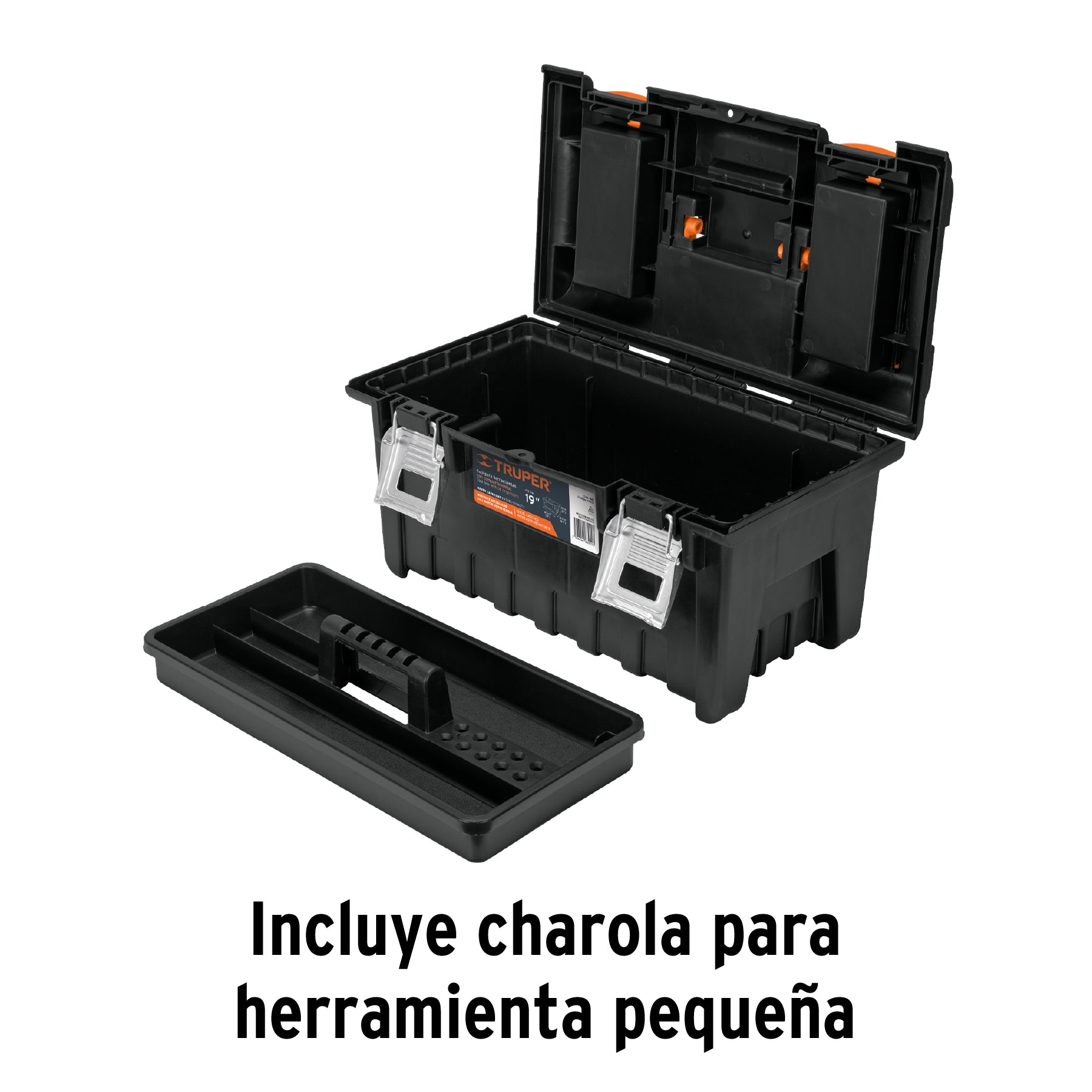 Caja p/herramienta 19" c/compartimentos y broches metálicos