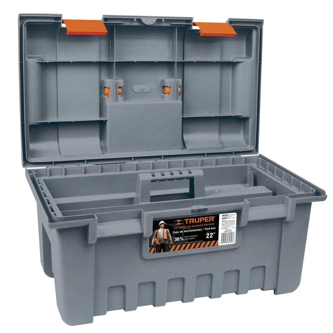 Caja para herramienta, amplia de 22", color gris