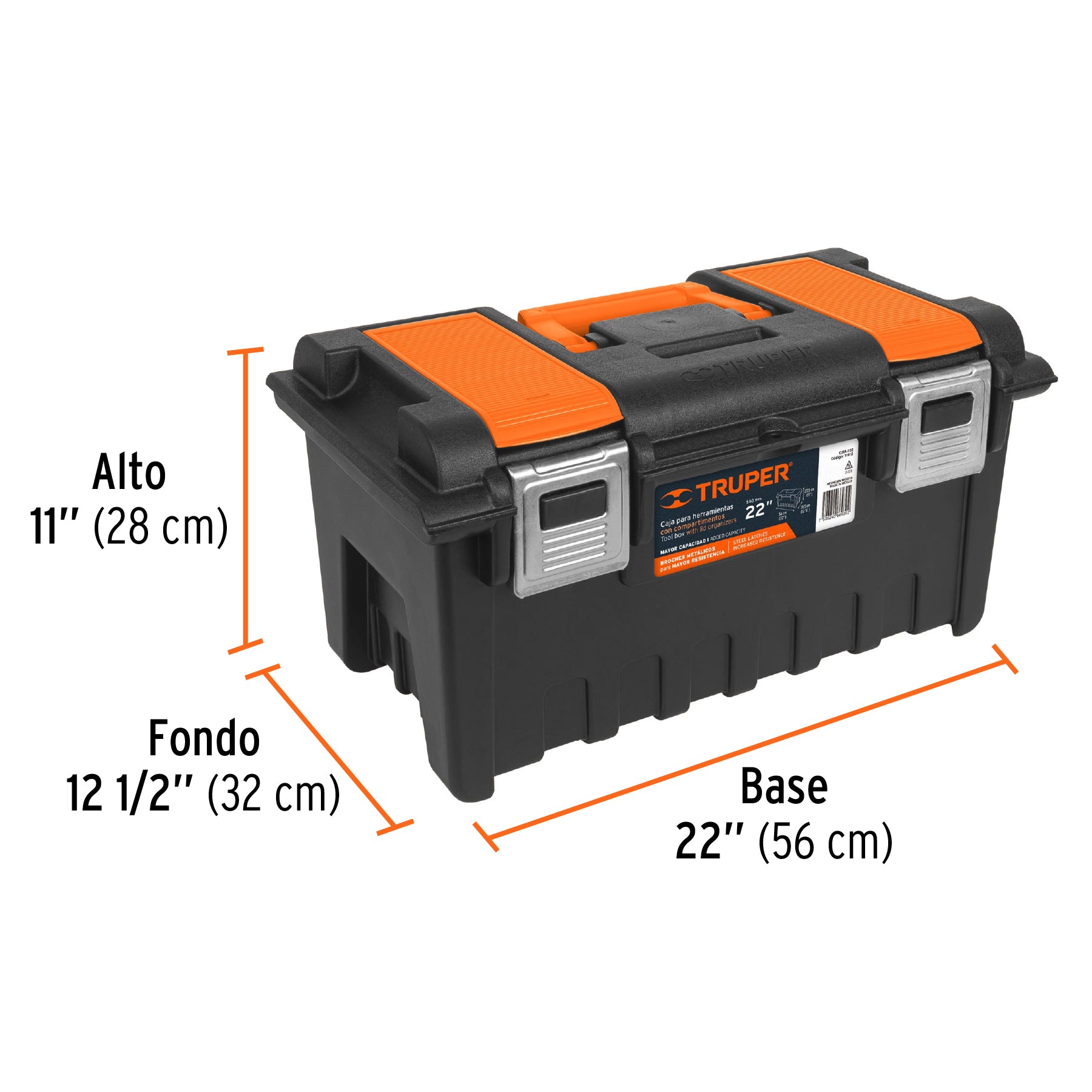 Caja p/herramienta 22" c/compartimentos y broches metálicos
