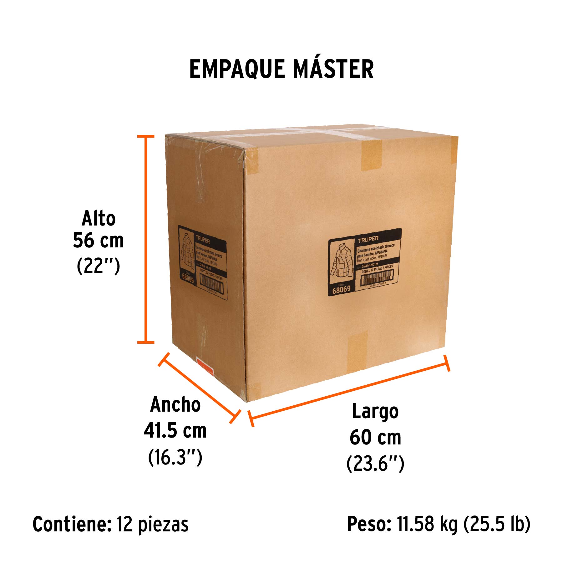 Chamarra acolchada térmica para hombre, negra, M, TRUPER - Empaque