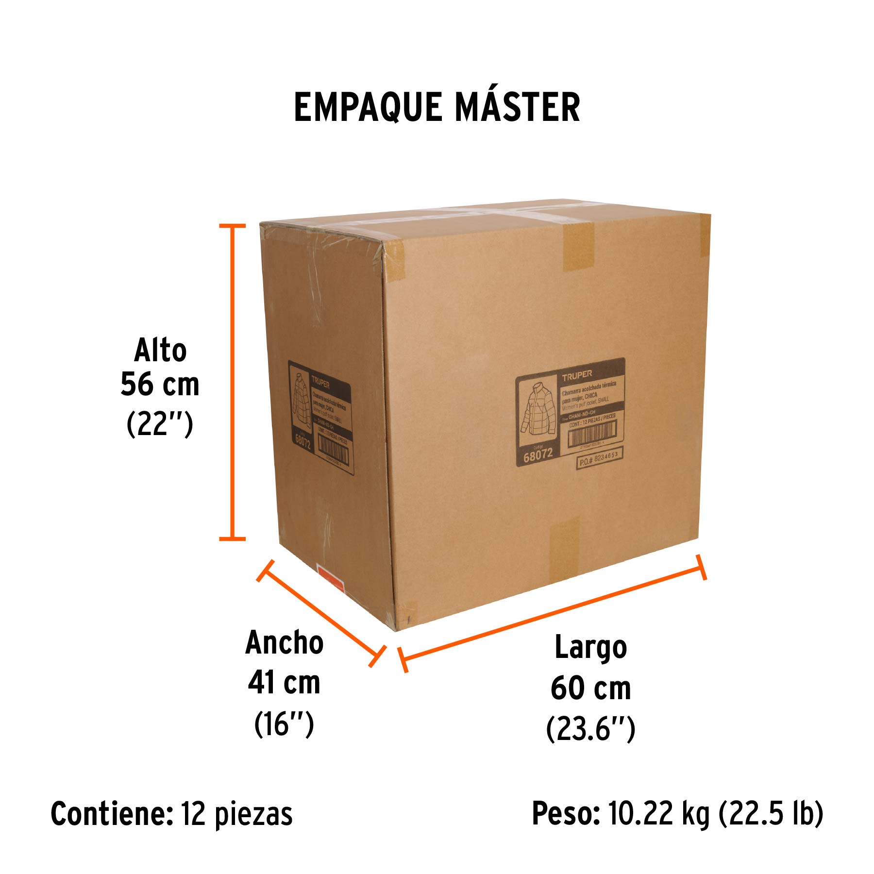 Chamarra acolchada térmica para mujer, negra, CH,TRUPER - Empaque