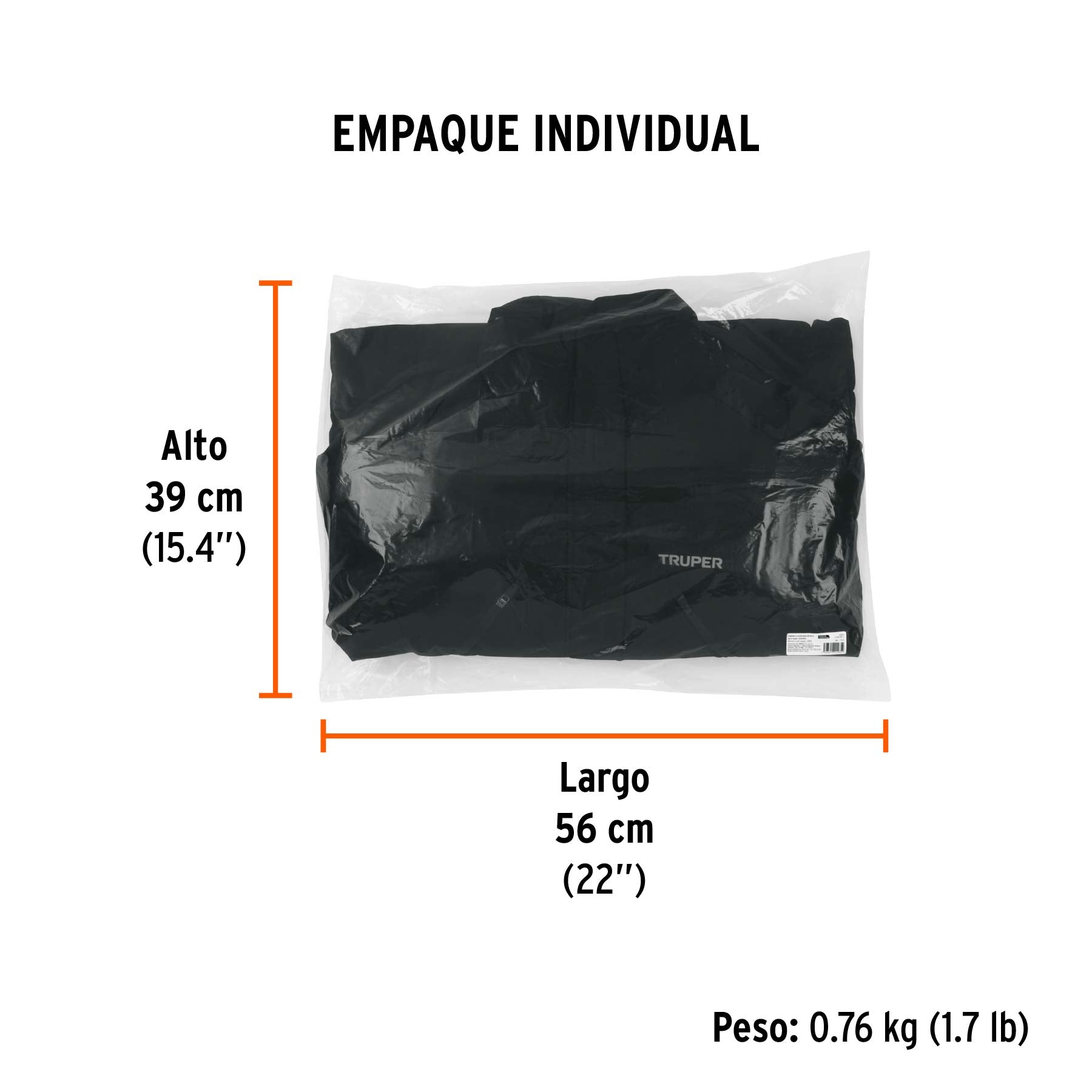 Chamarra acolchada térmica para mujer, negra, G, TRUPER - Empaque
