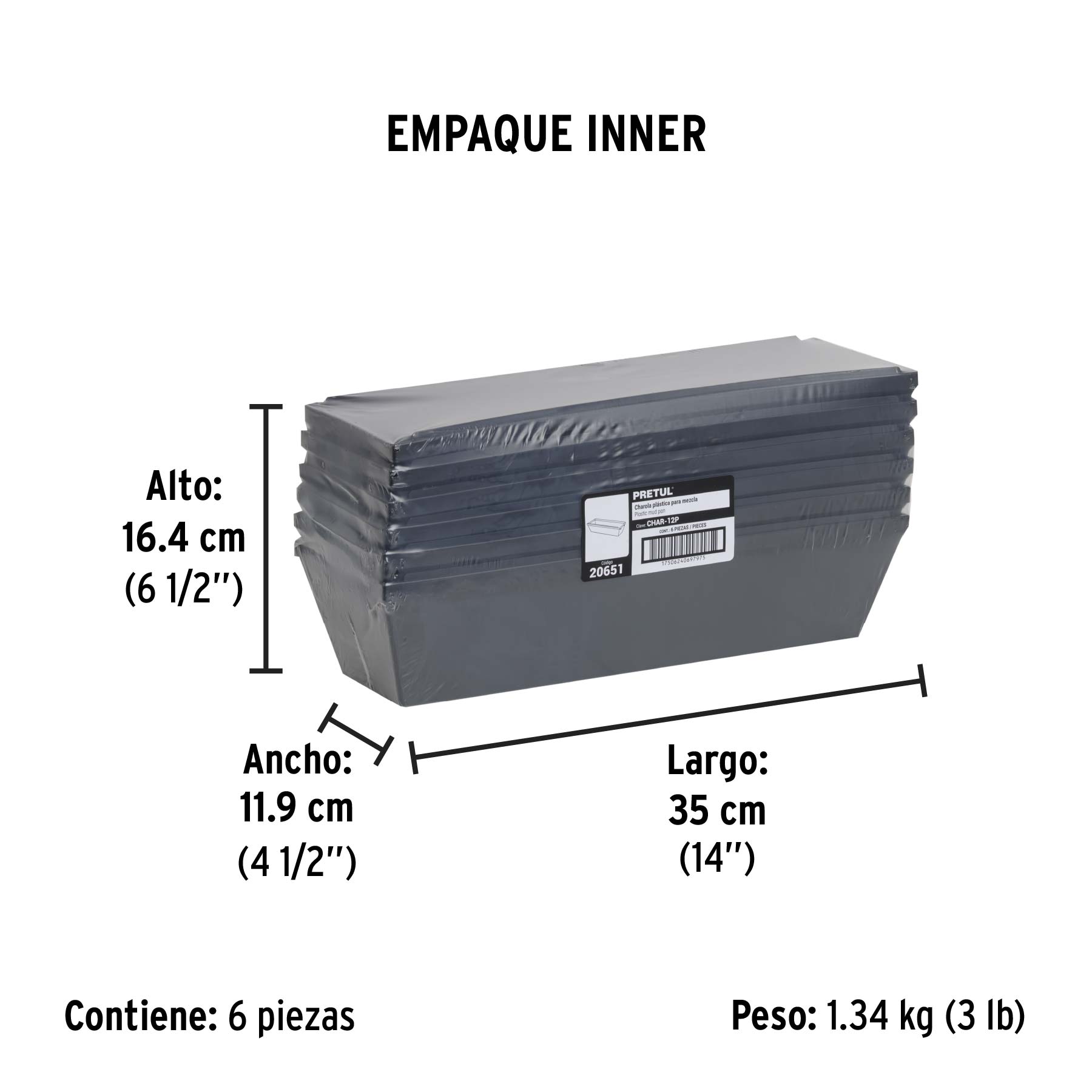 Charola de 12" plástica para mezcla, PRETUL - Empaque