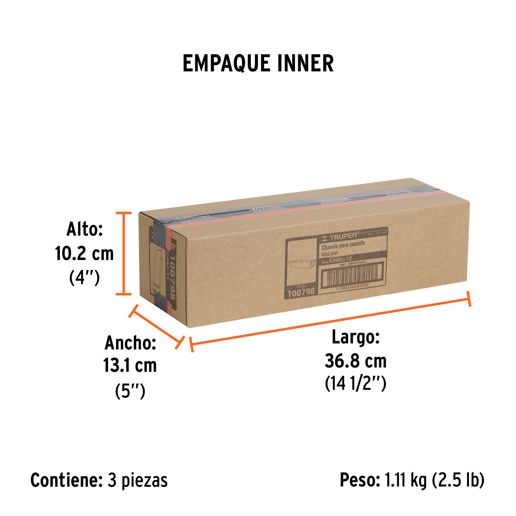 Charola de 12" de acero inoxidable para mezcla, TRUPER - Empaque