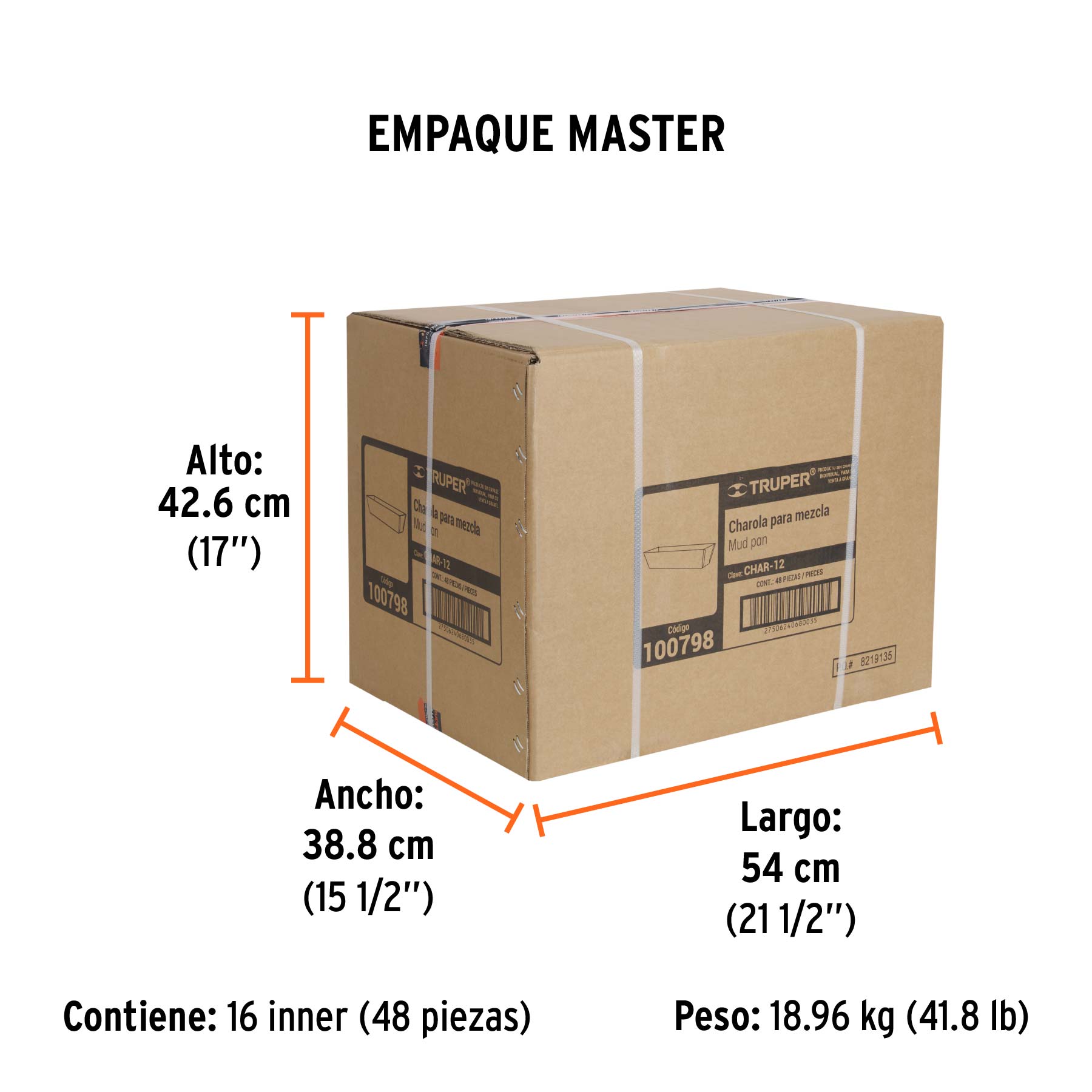 Charola de 12" de acero inoxidable para mezcla, TRUPER - Empaque