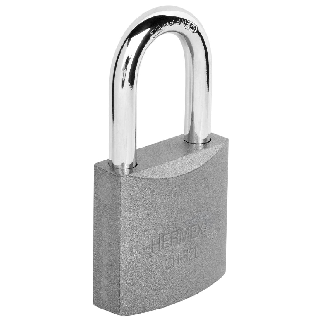 Candado de hierro 32 mm, gancho largo en blíster, HERMEX