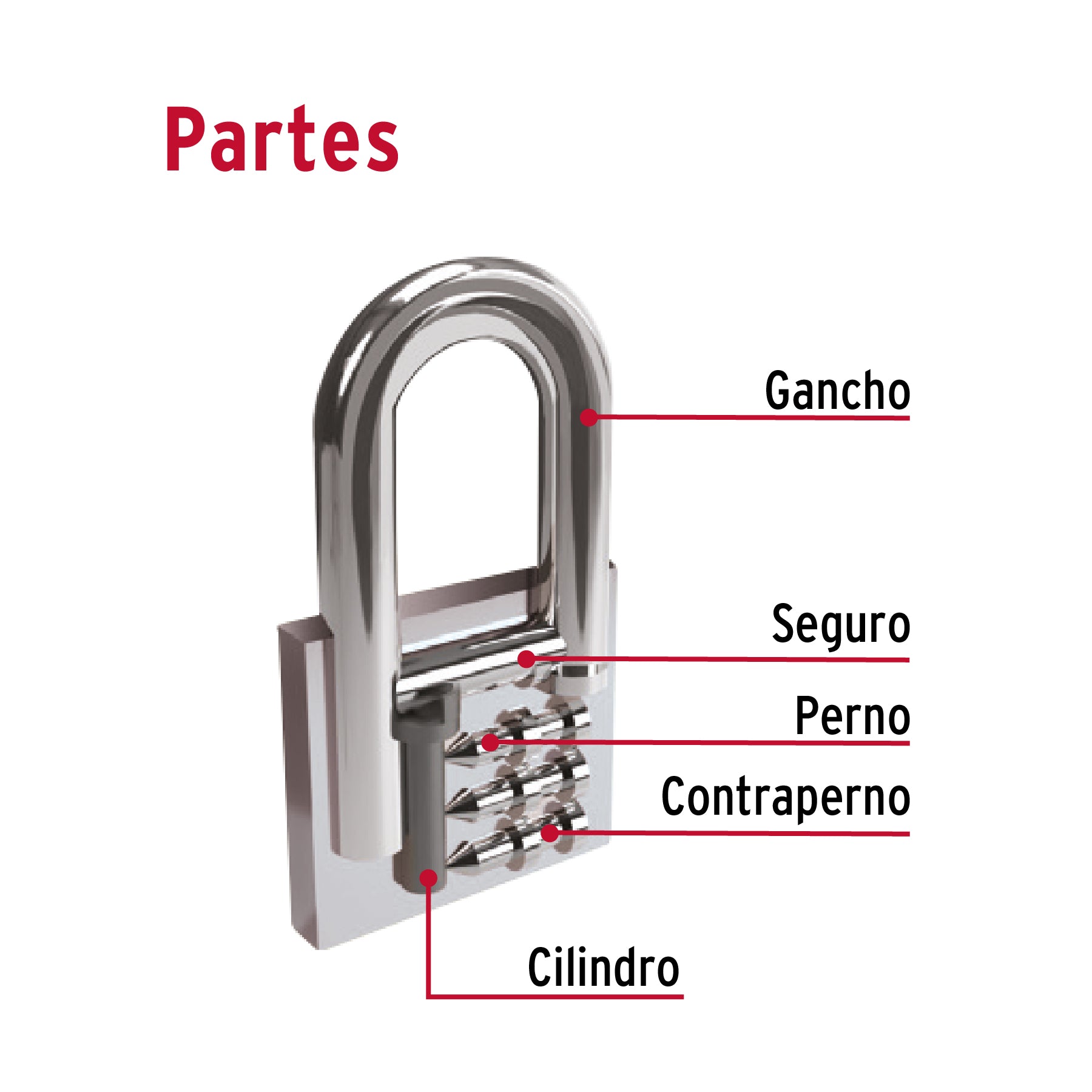 Candado de hierro 32 mm, gancho largo en blíster, HERMEX