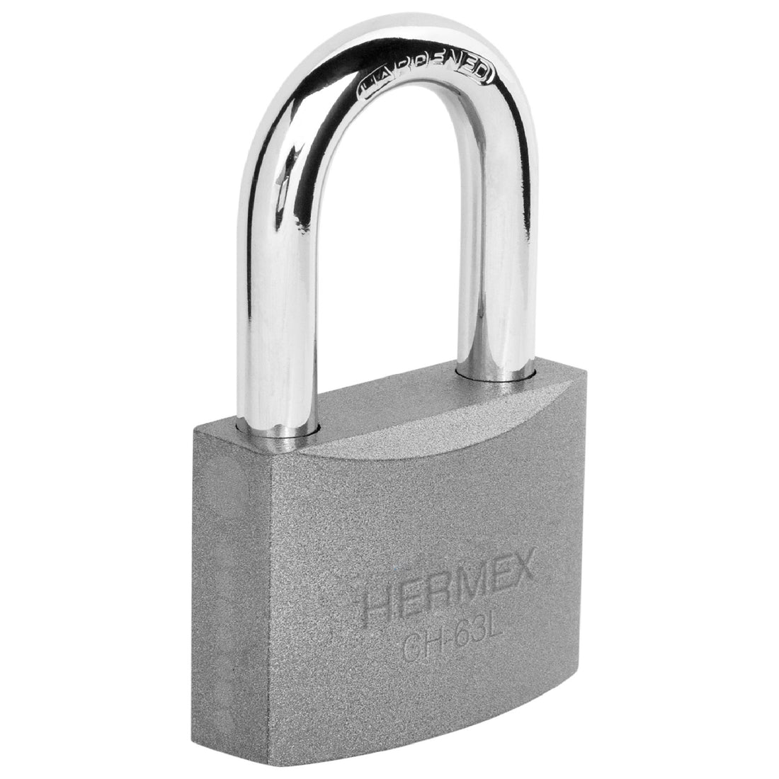 Candado de hierro 63 mm, gancho largo en blíster, HERMEX