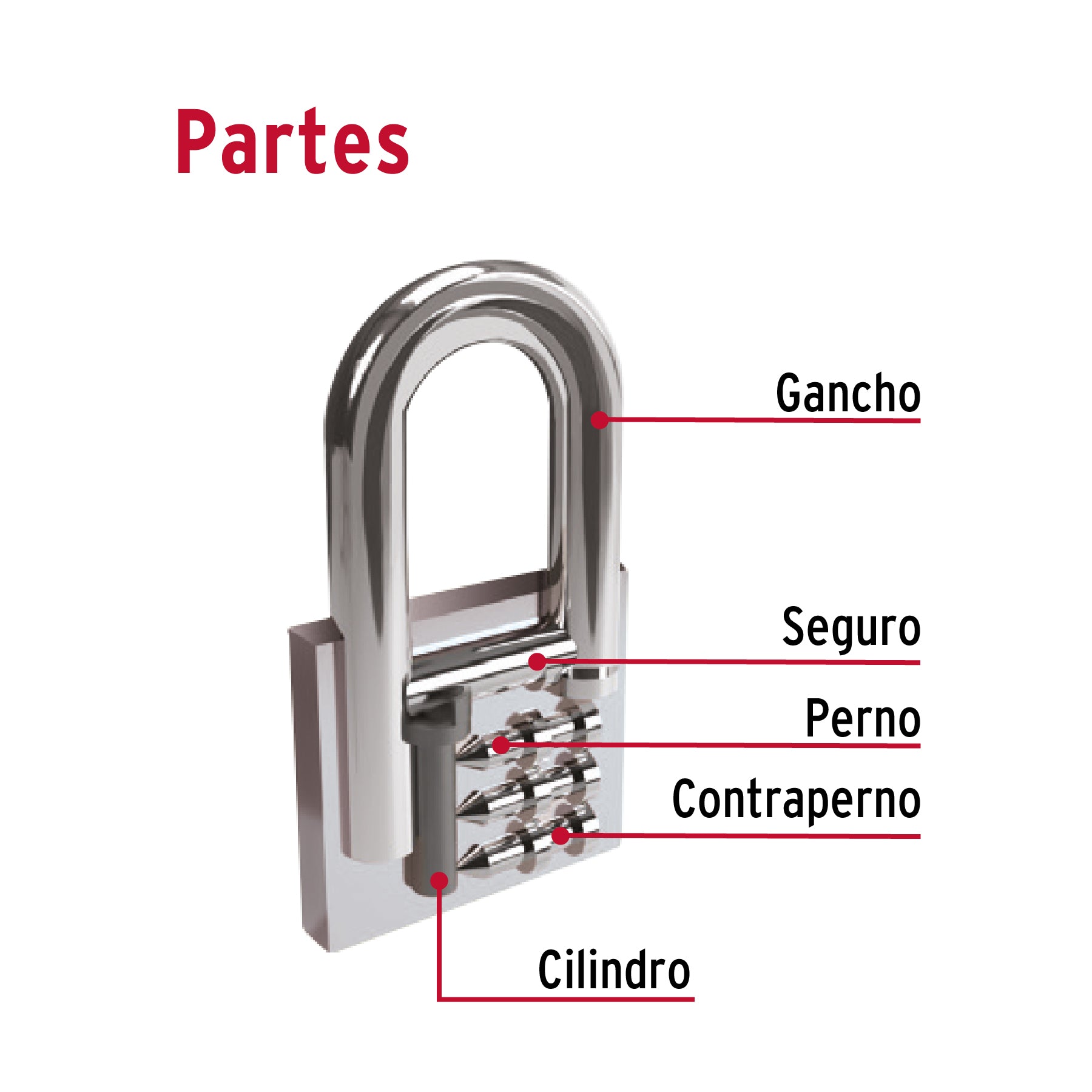 Candado de hierro 63 mm, gancho largo en blíster, HERMEX