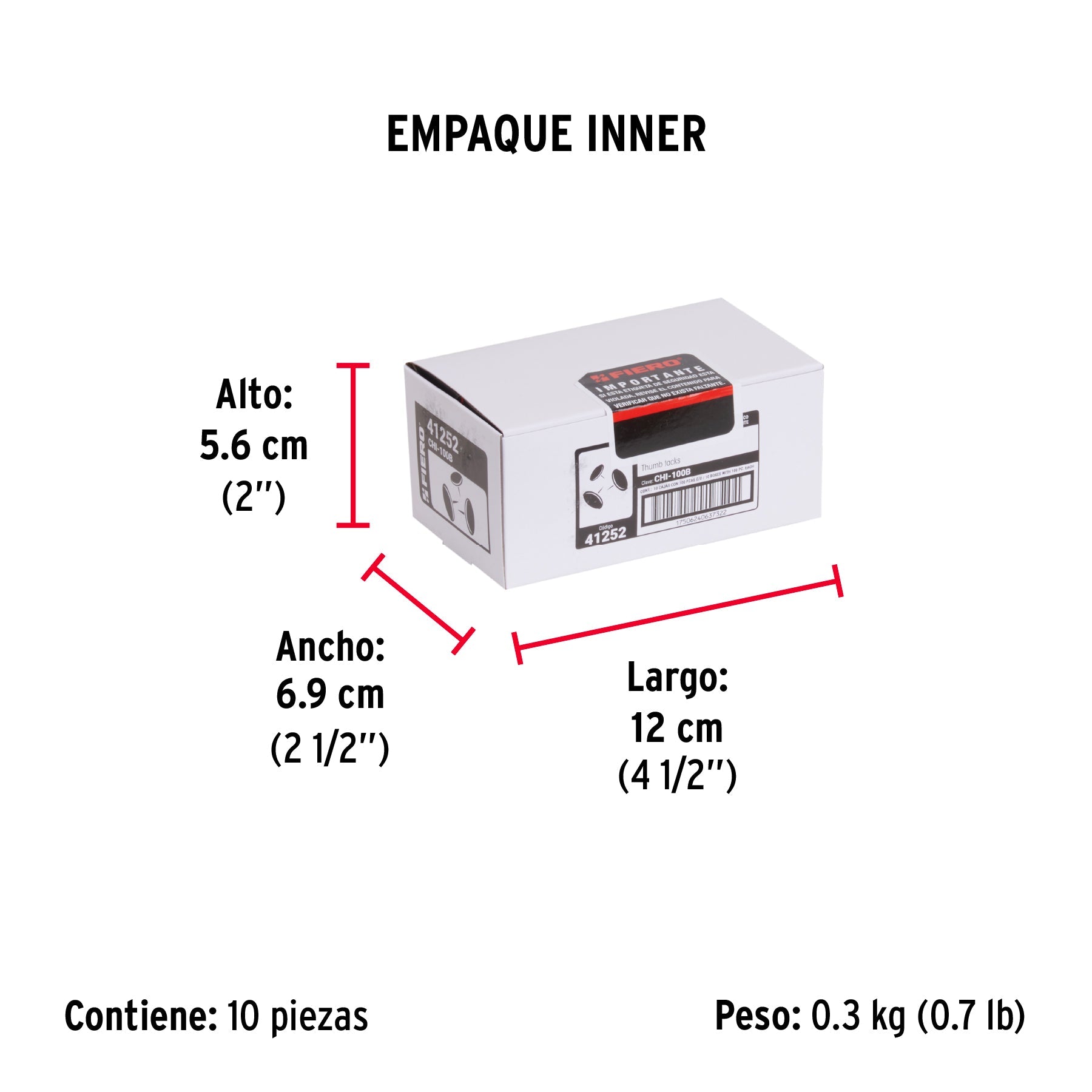 Caja con 100 chinches blancas, FIERO - Empaque