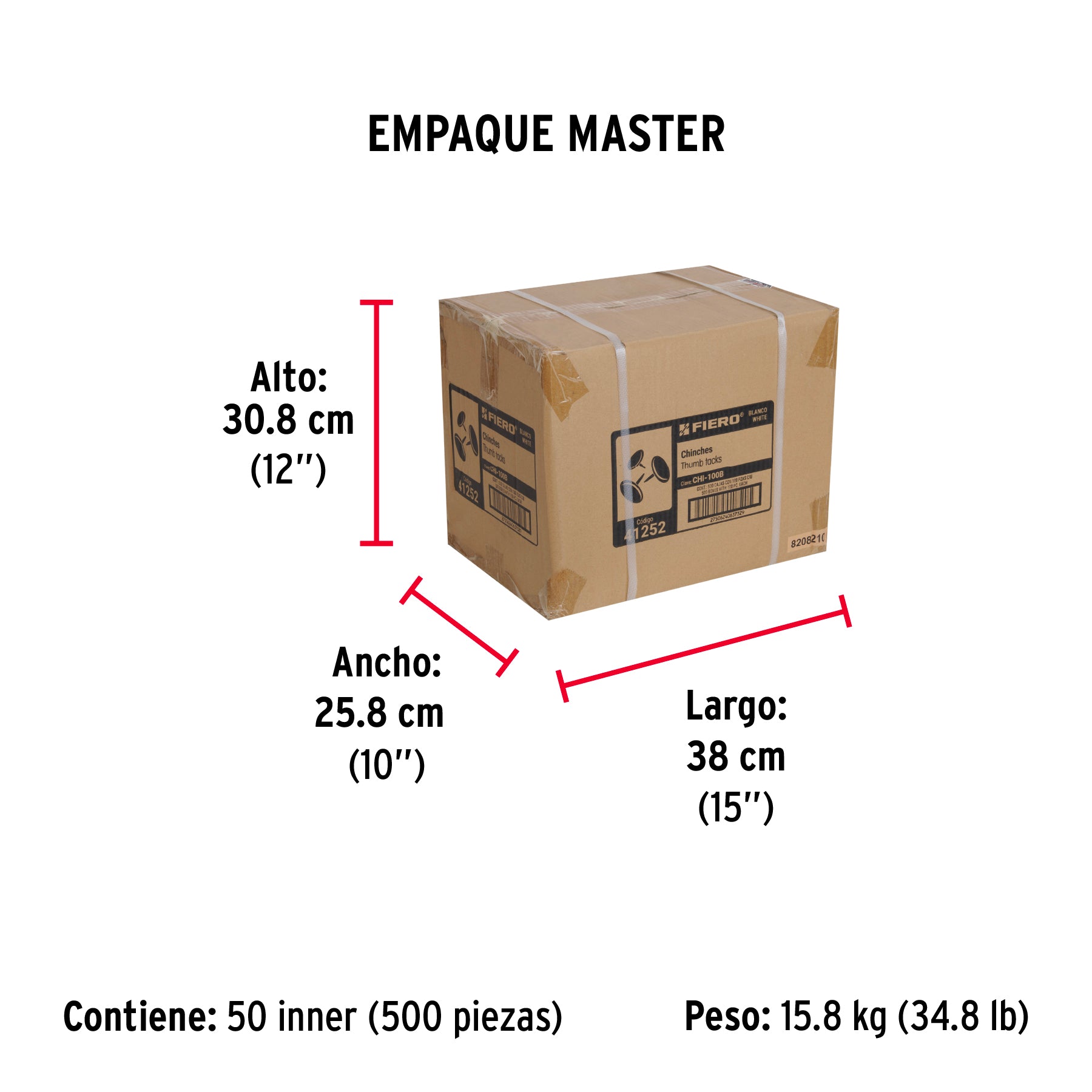 Caja con 100 chinches blancas, FIERO - Empaque