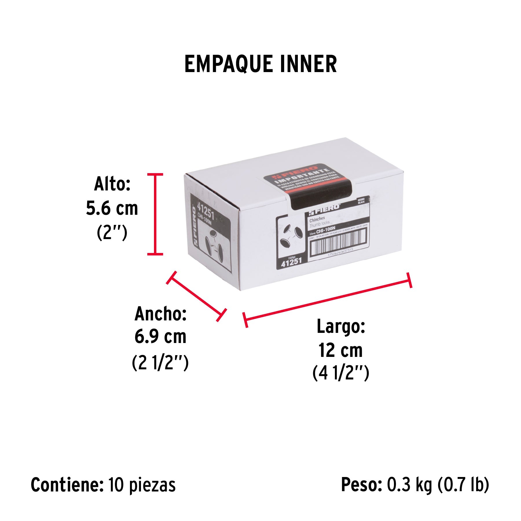 Caja con 100 chinches negras, FIERO - Empaque