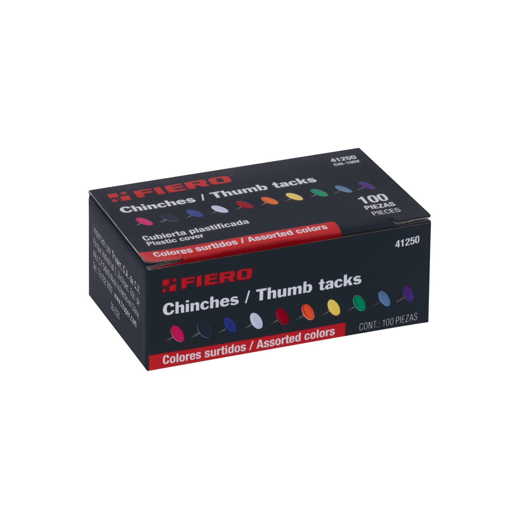 Caja con 100 chinches en 10 colores surtidos, FIERO
