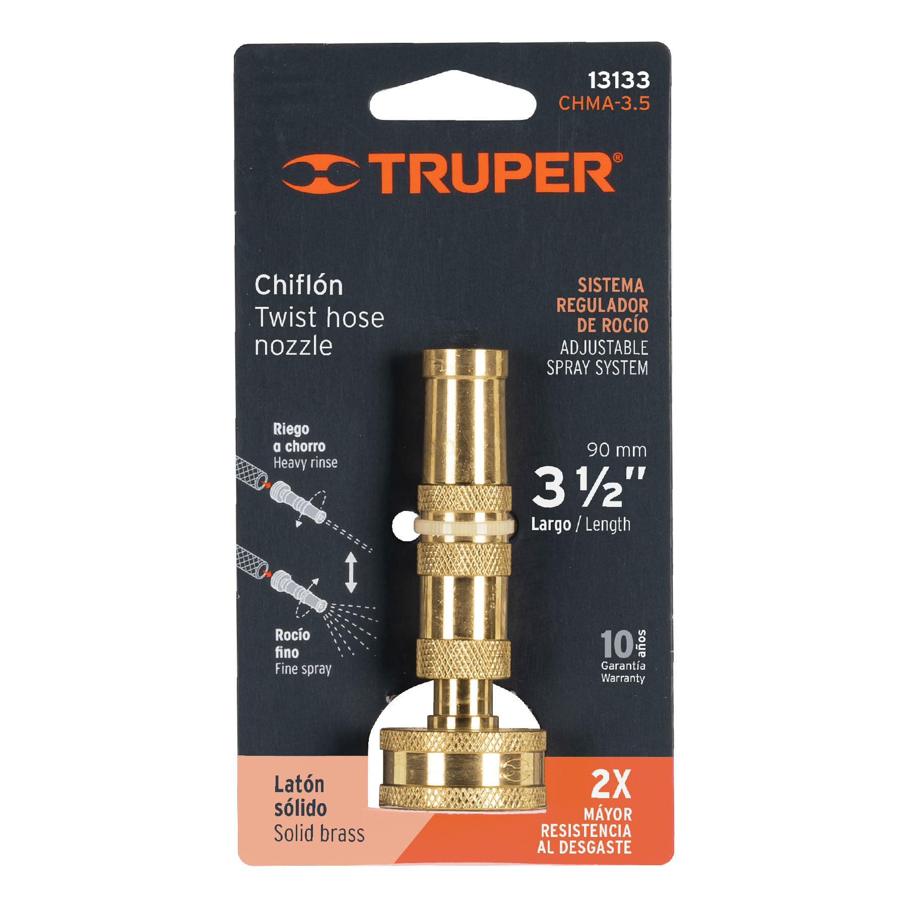 Chiflón 3-1/2" de latón maquinado para manguera, TRUPER