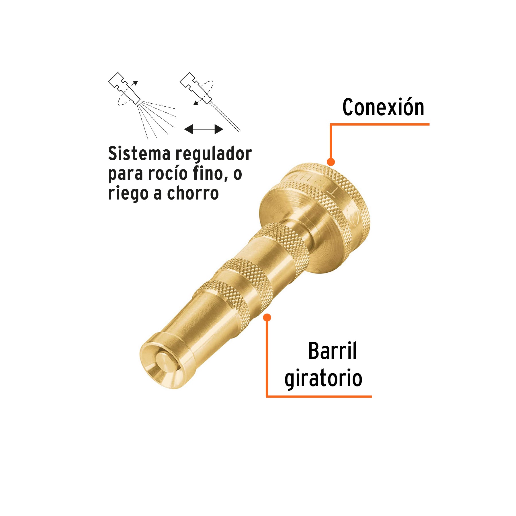 Chiflón 3-1/2" de latón maquinado para manguera, TRUPER