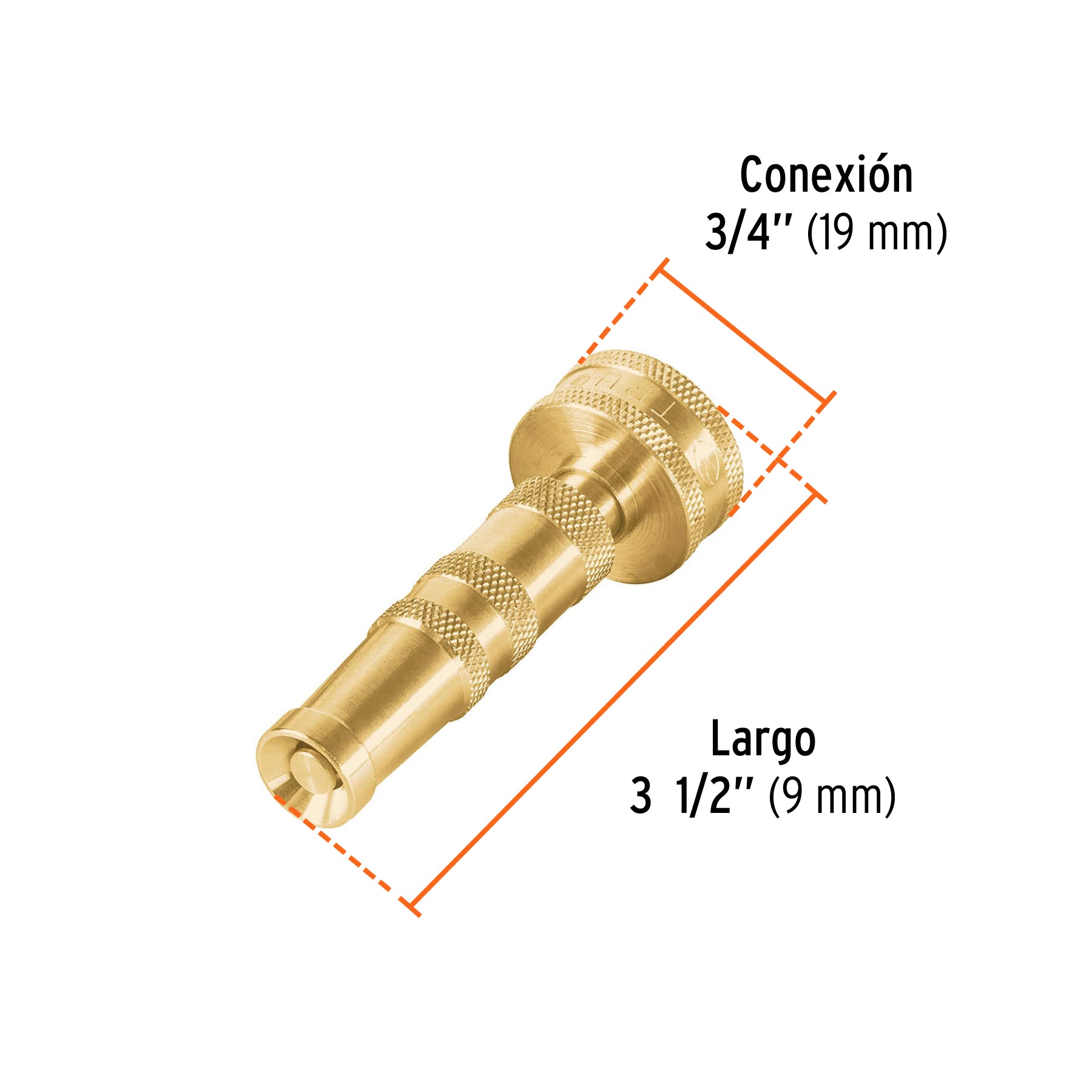 Chiflón 3-1/2" de latón maquinado para manguera, TRUPER