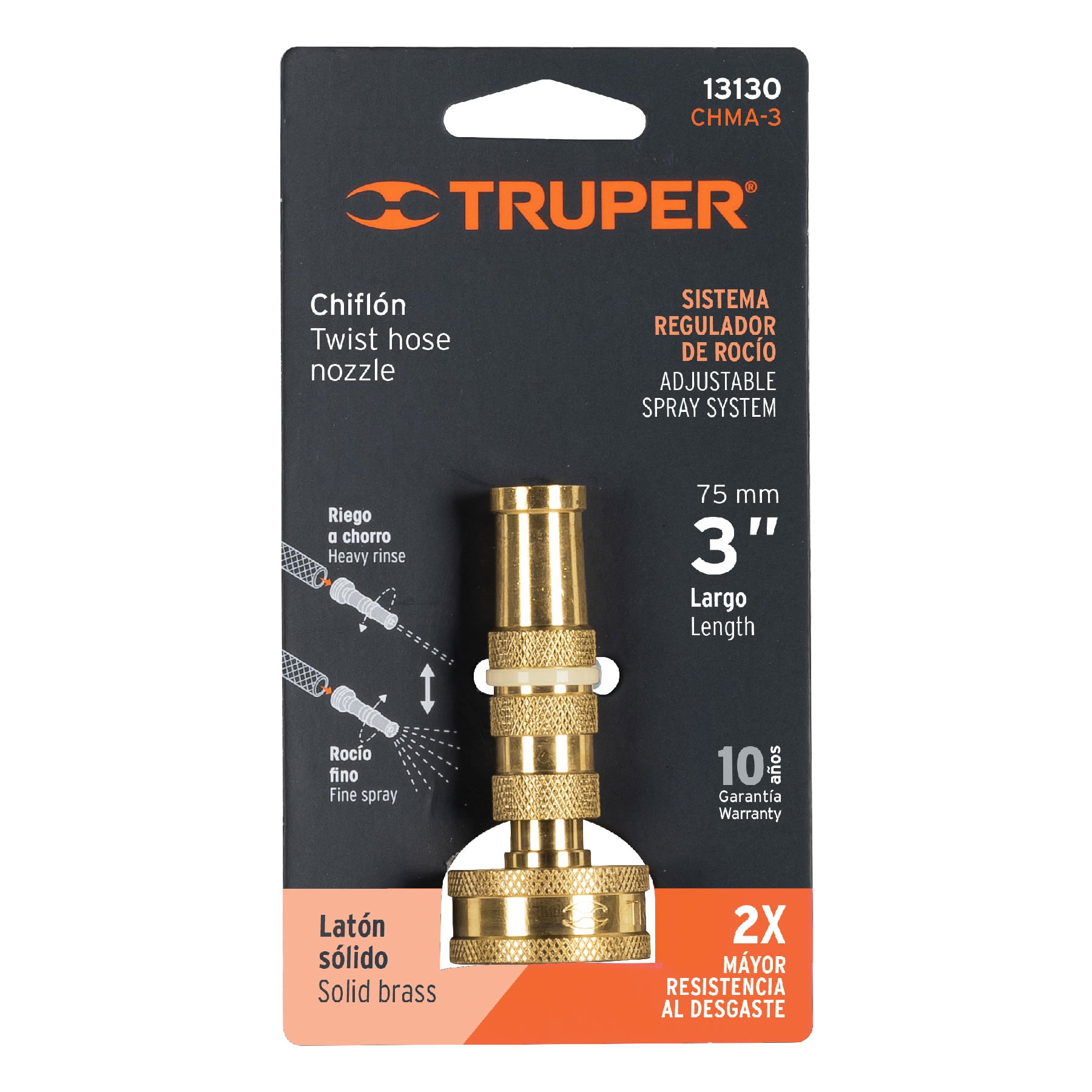 Chiflón 3" de latón maquinado para manguera, TRUPER