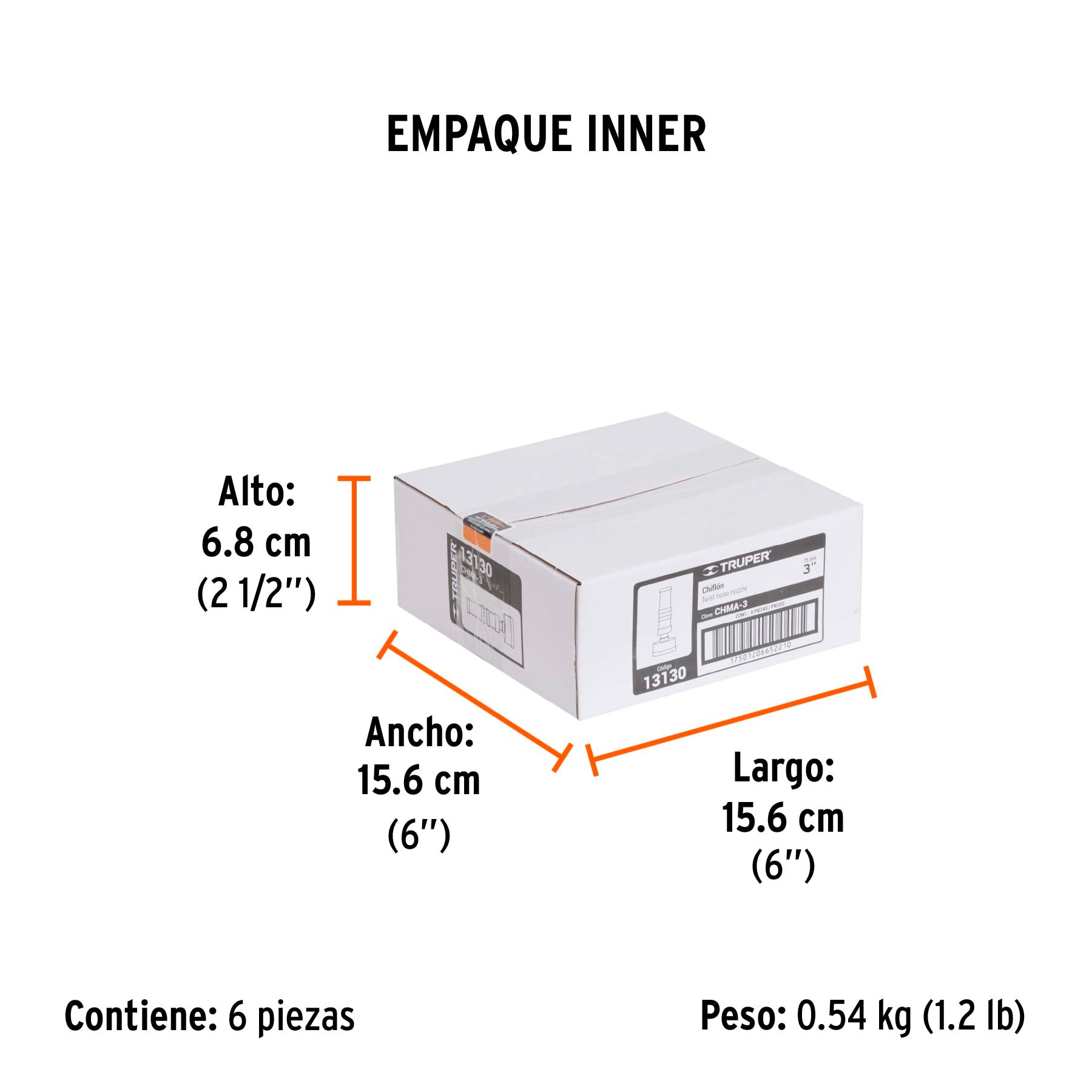 Chiflón 3" de latón maquinado para manguera, TRUPER - Empaque