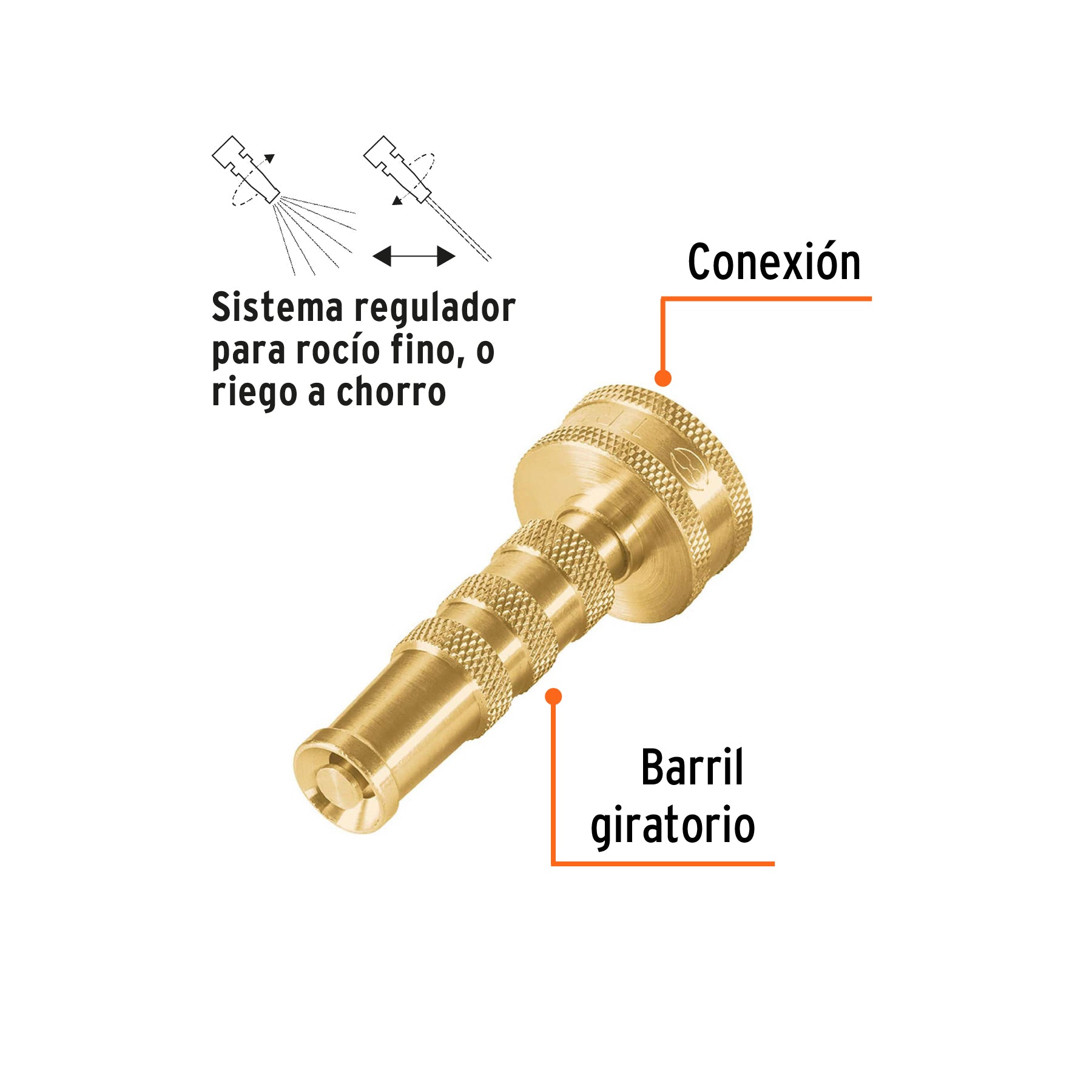 Chiflón 3" de latón maquinado para manguera, TRUPER