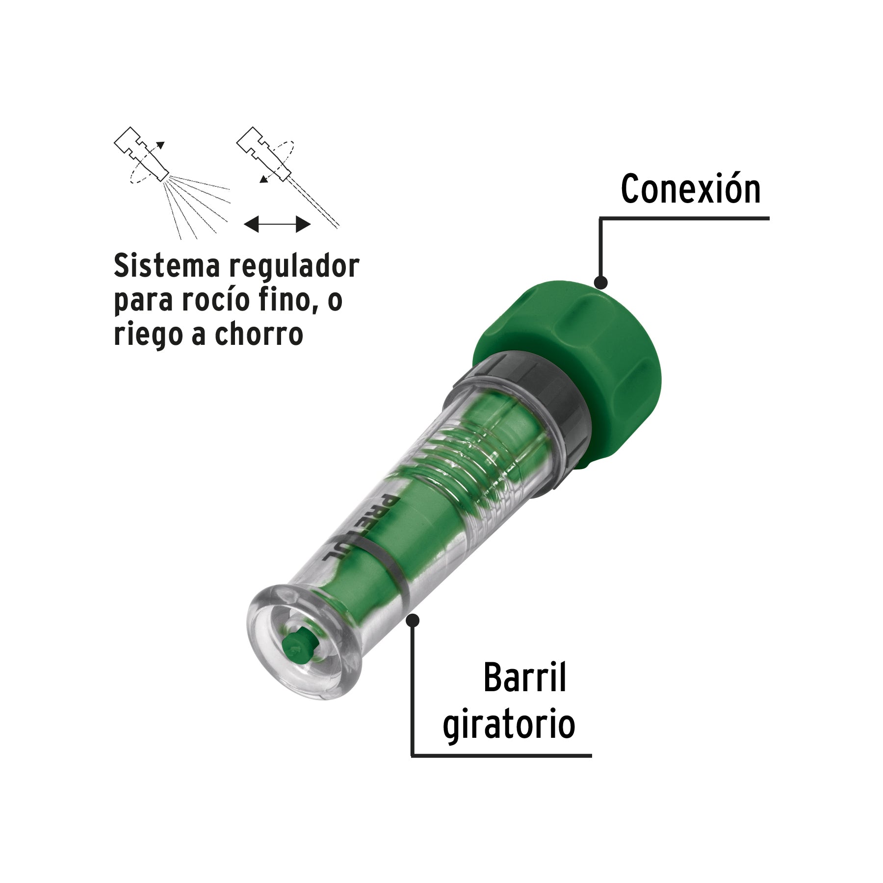 Chiflón 4" de plástico para manguera, a granel, PRETUL