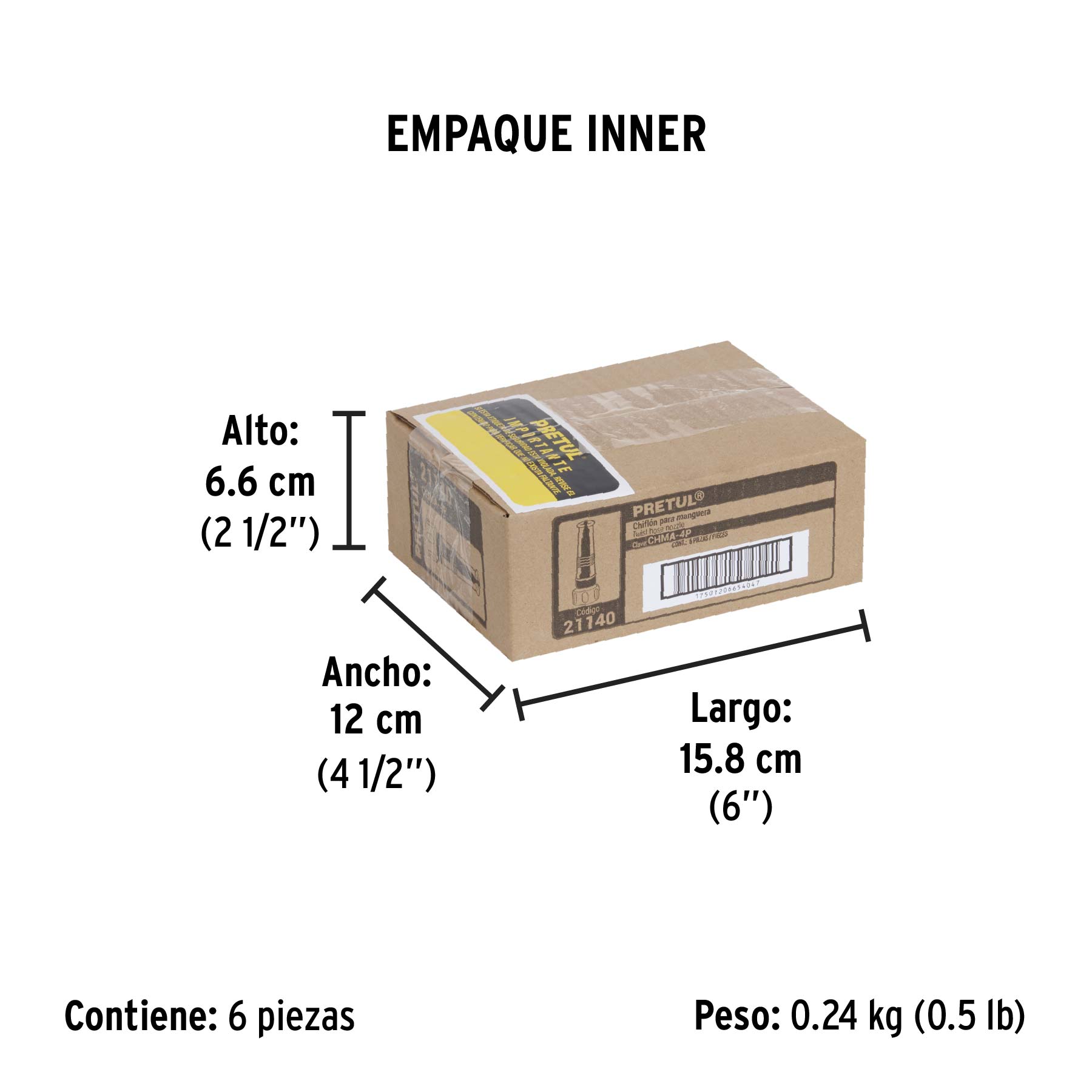 Chiflón 4" de plástico para manguera, PRETUL - Empaque