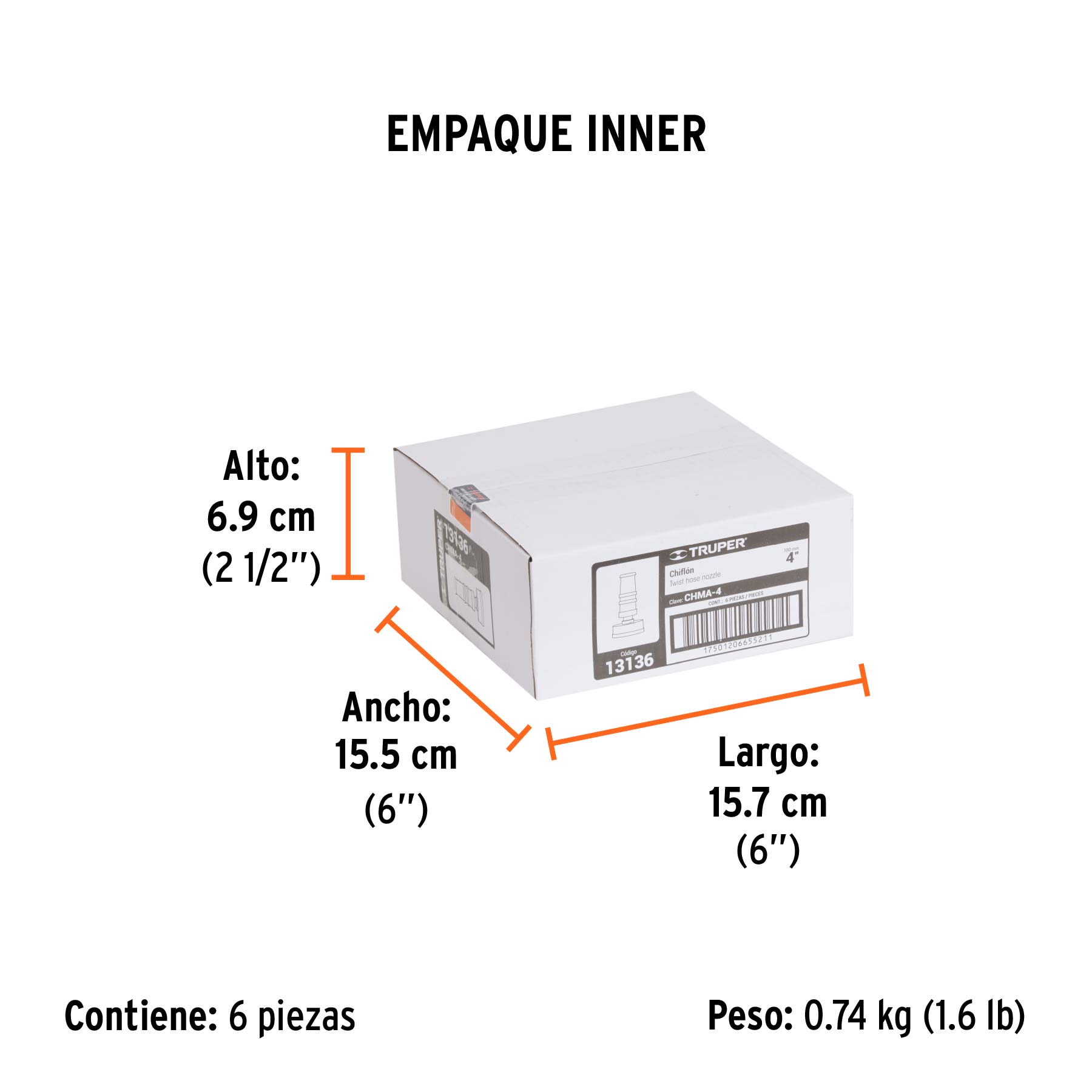 Chiflón 4" de latón maquinado para manguera, TRUPER - Empaque