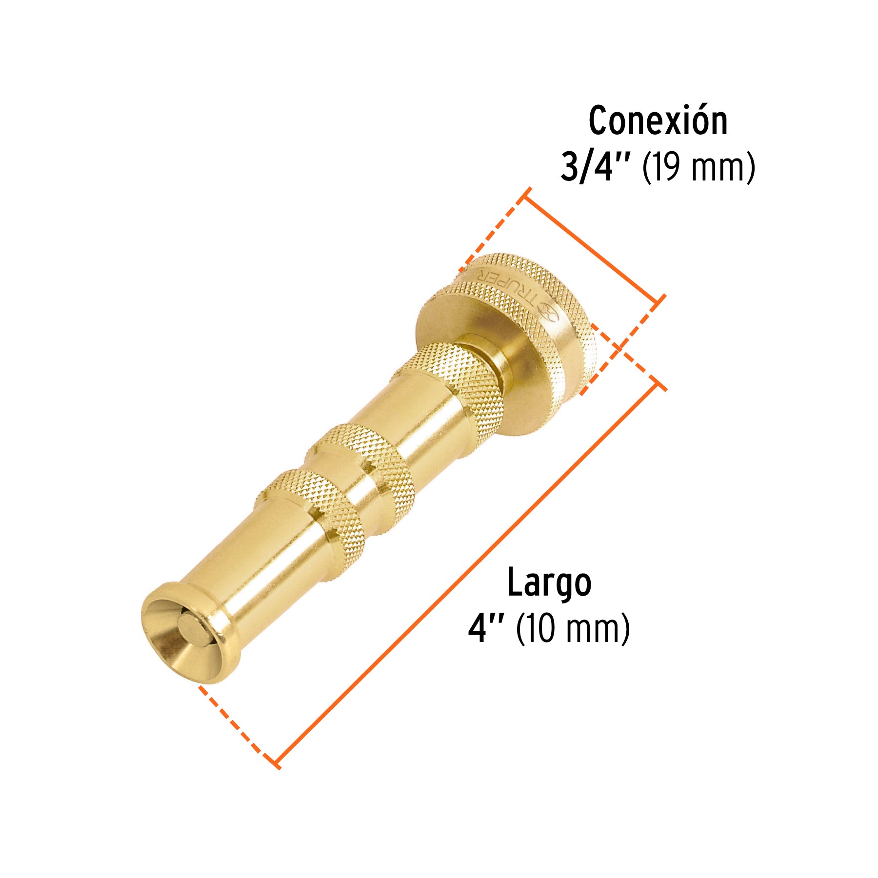Chiflón 4" de latón maquinado para manguera, TRUPER