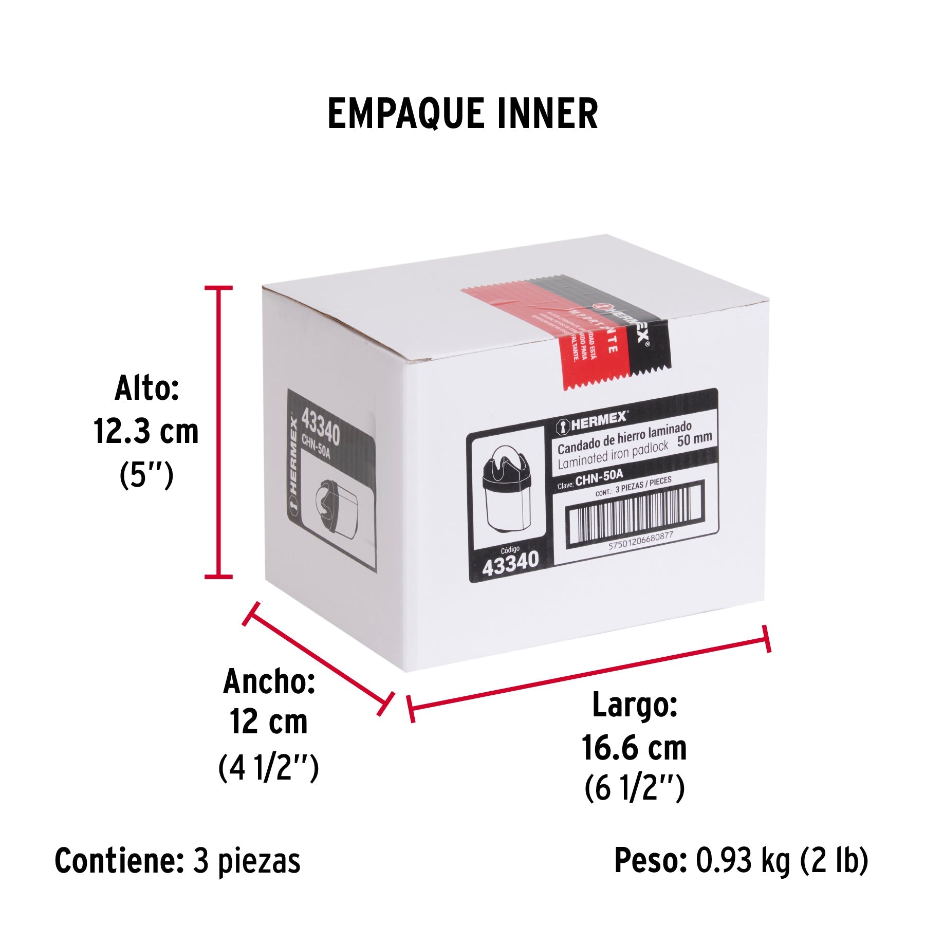 Candado de hierro 50 mm, gancho protegido, llave de disco - Empaque