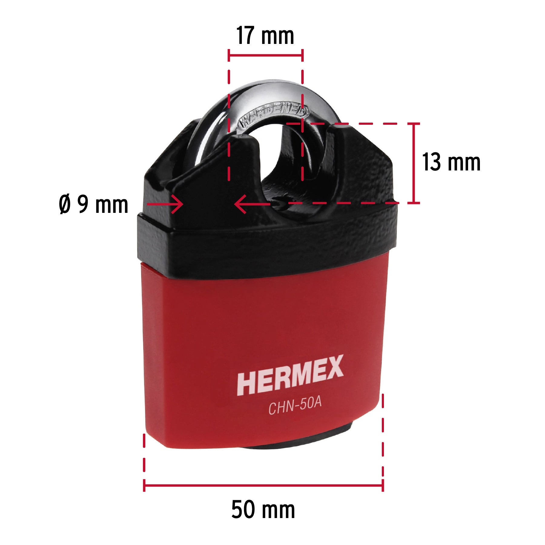 Candado de hierro 50 mm, gancho protegido, llave de disco