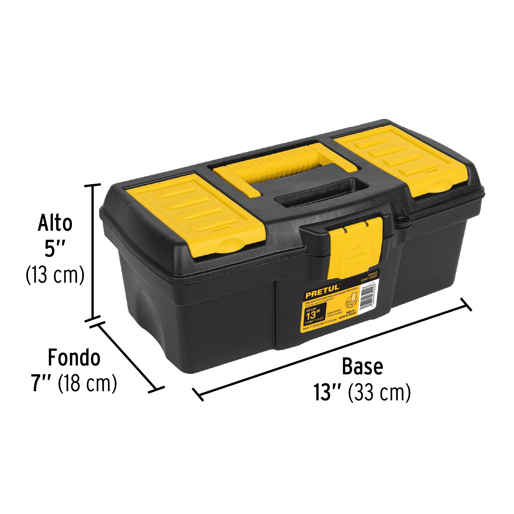 Caja para herramienta de 13" con compartimentos, PRETUL