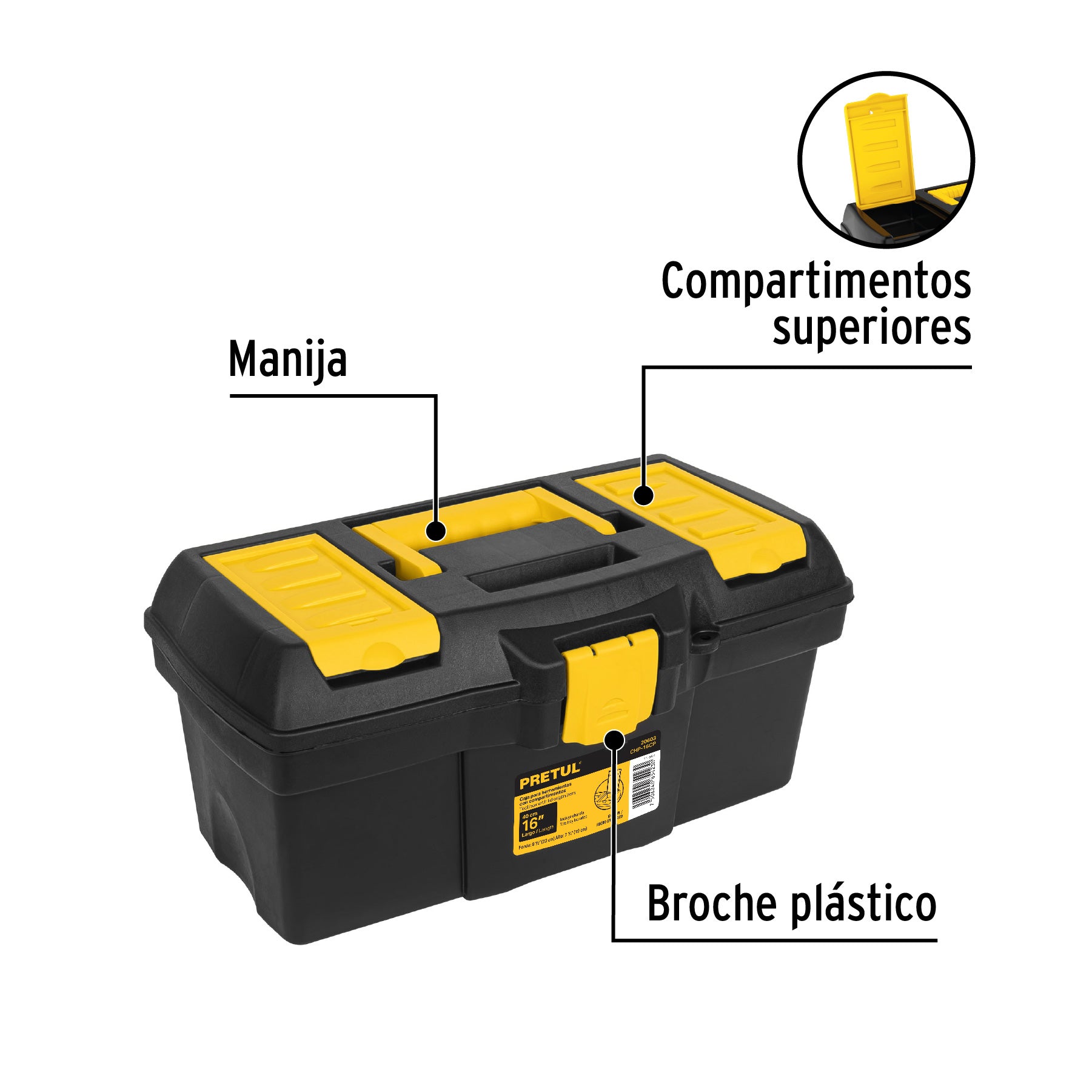 Caja para herramienta de 16" con compartimentos, PRETUL