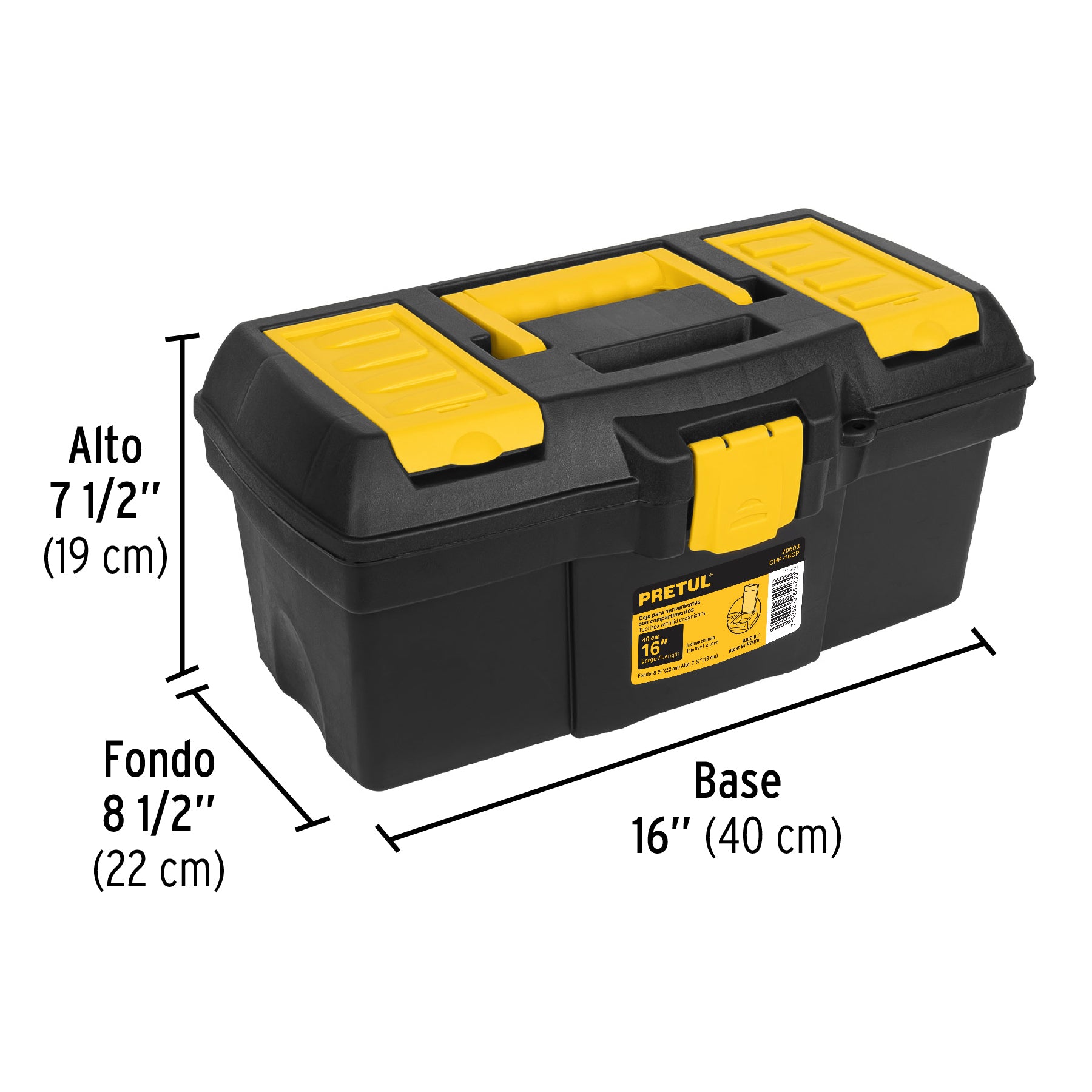 Caja para herramienta de 16" con compartimentos, PRETUL