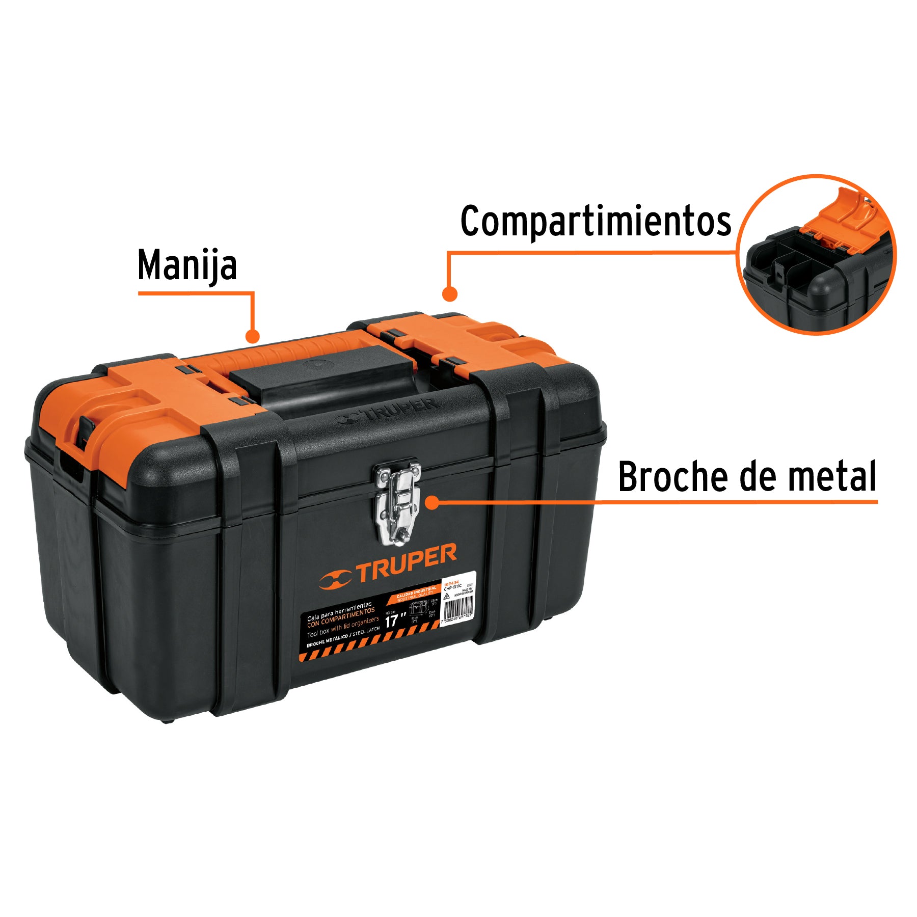 Caja para herramienta 17" compartimentos y broches metálicos
