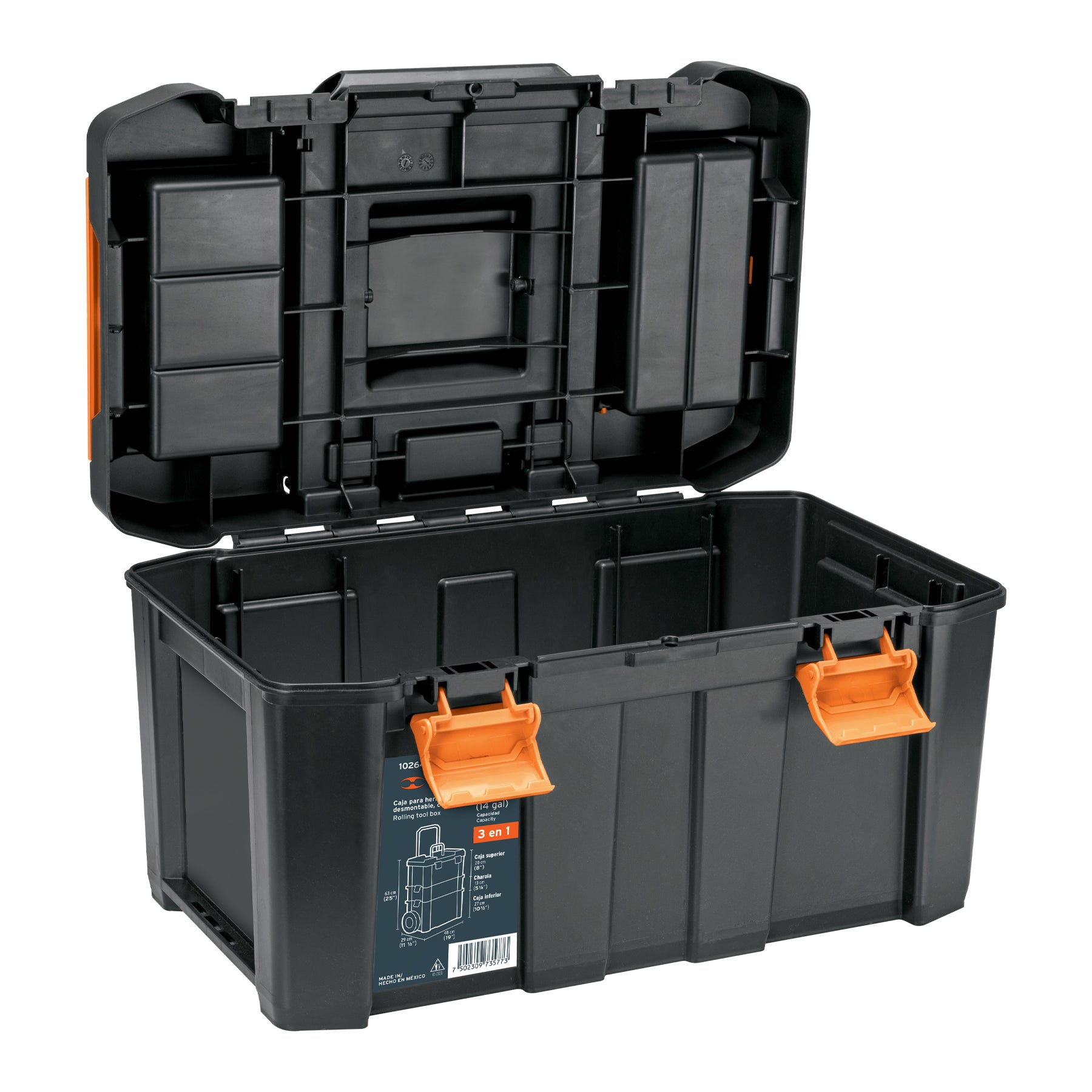 Caja para herramienta,19"x25" con ruedas, 3 en 1 desmontable