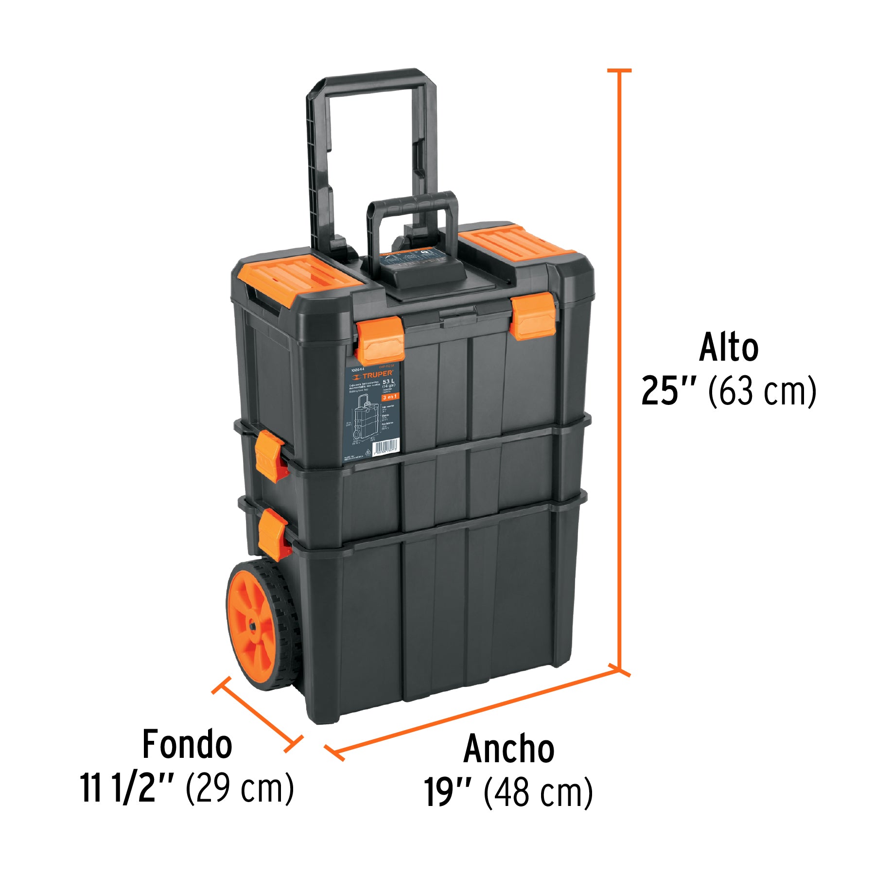 Caja para herramienta,19"x25" con ruedas, 3 en 1 desmontable