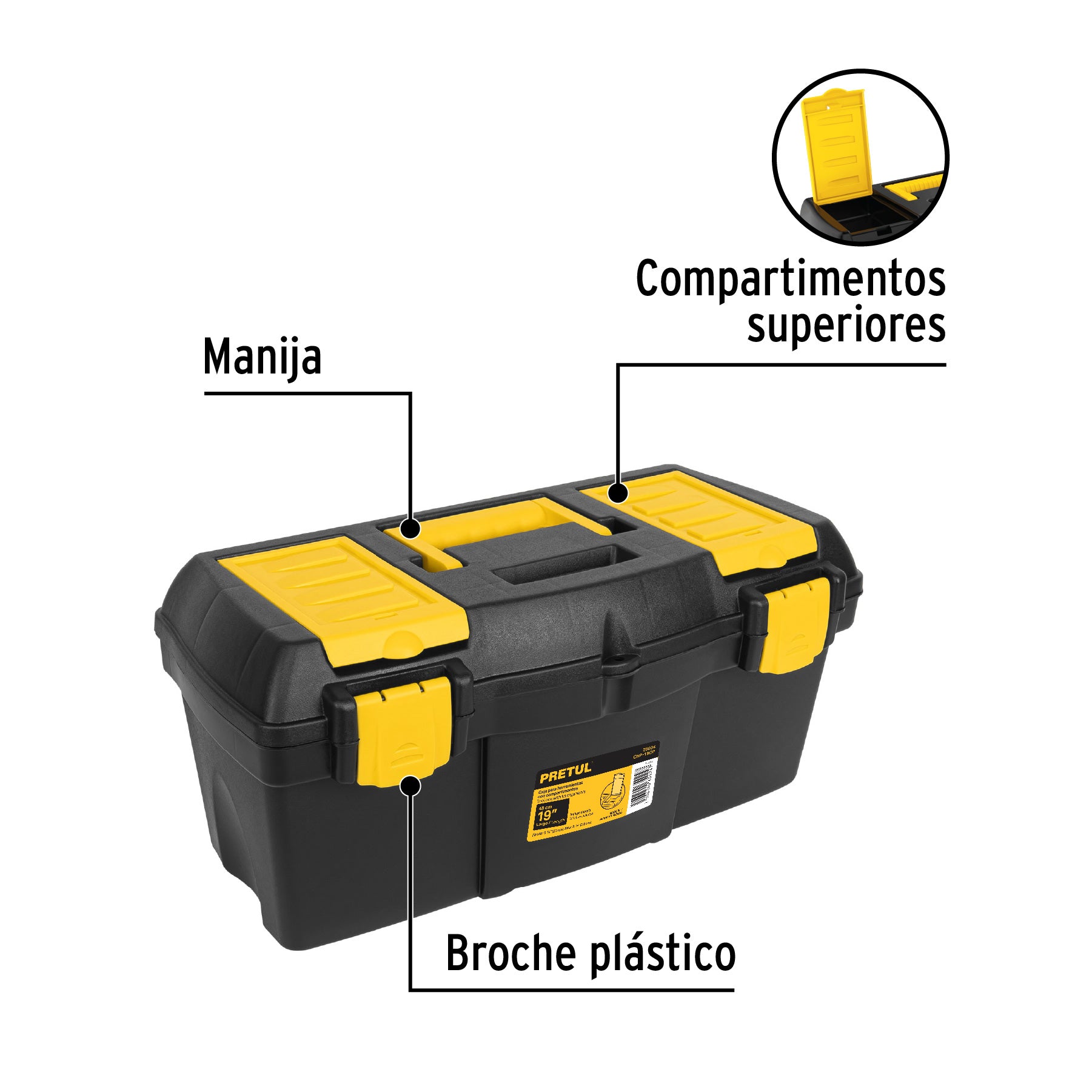 Caja para herramienta de 19" con compartimentos, PRETUL
