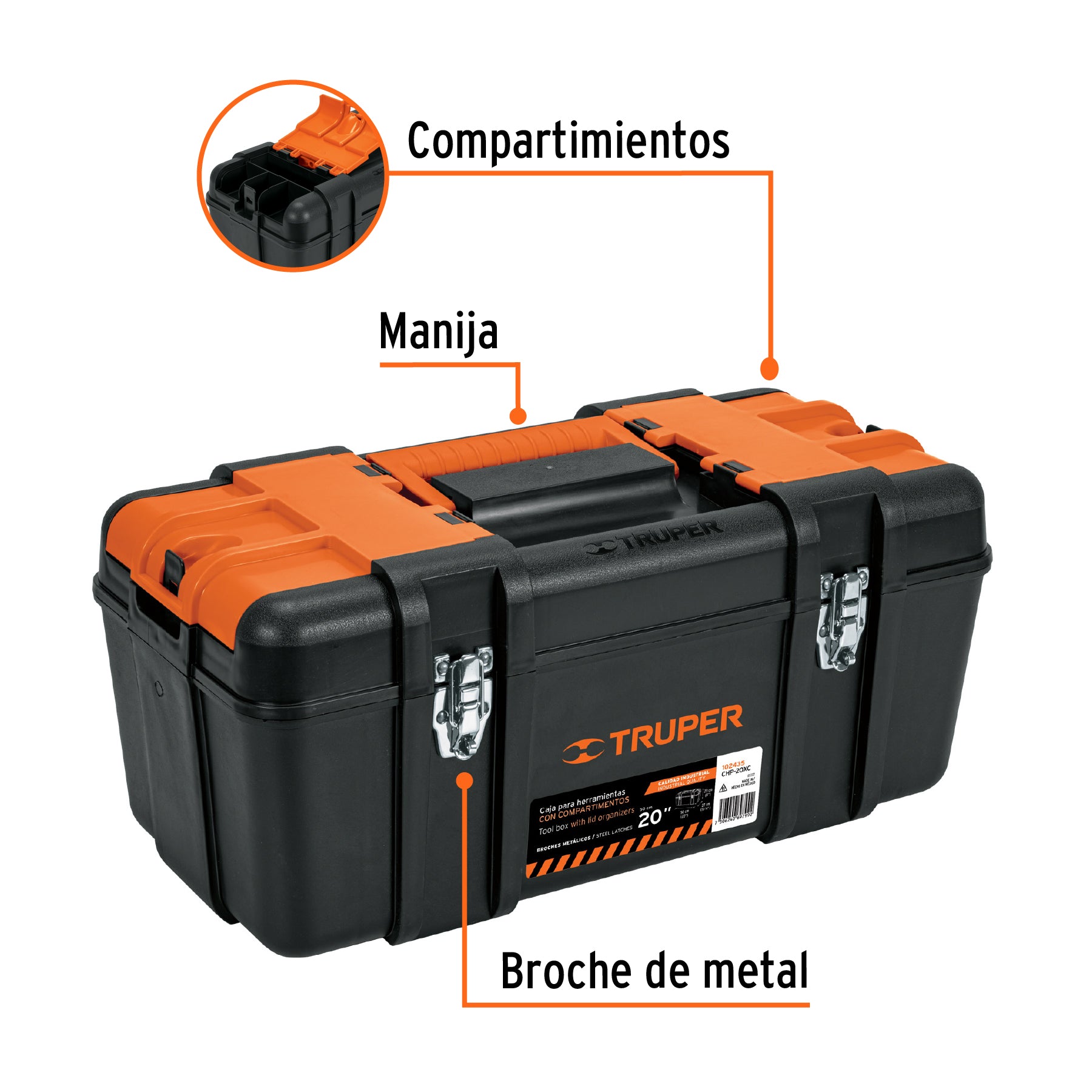 Caja para herramienta 20" compartimentos y broches metálicos