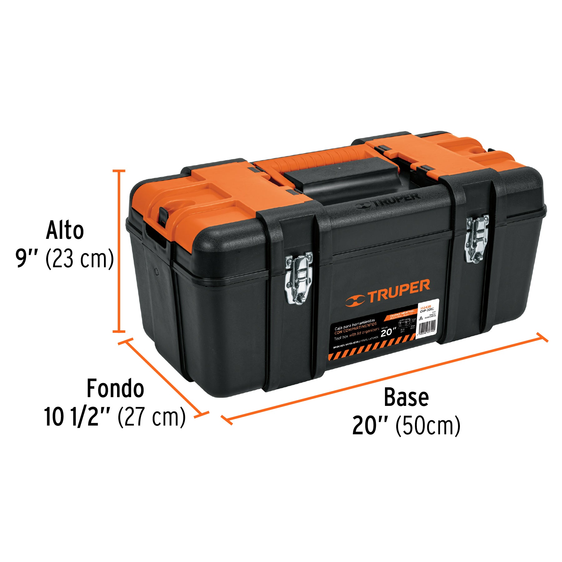 Caja para herramienta 20" compartimentos y broches metálicos