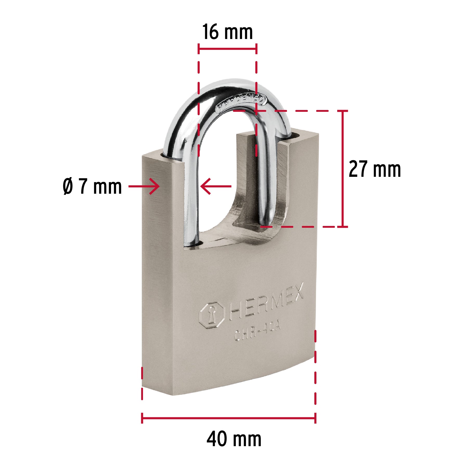 Candado de hierro 40 mm con coraza, llave de disco, HERMEX