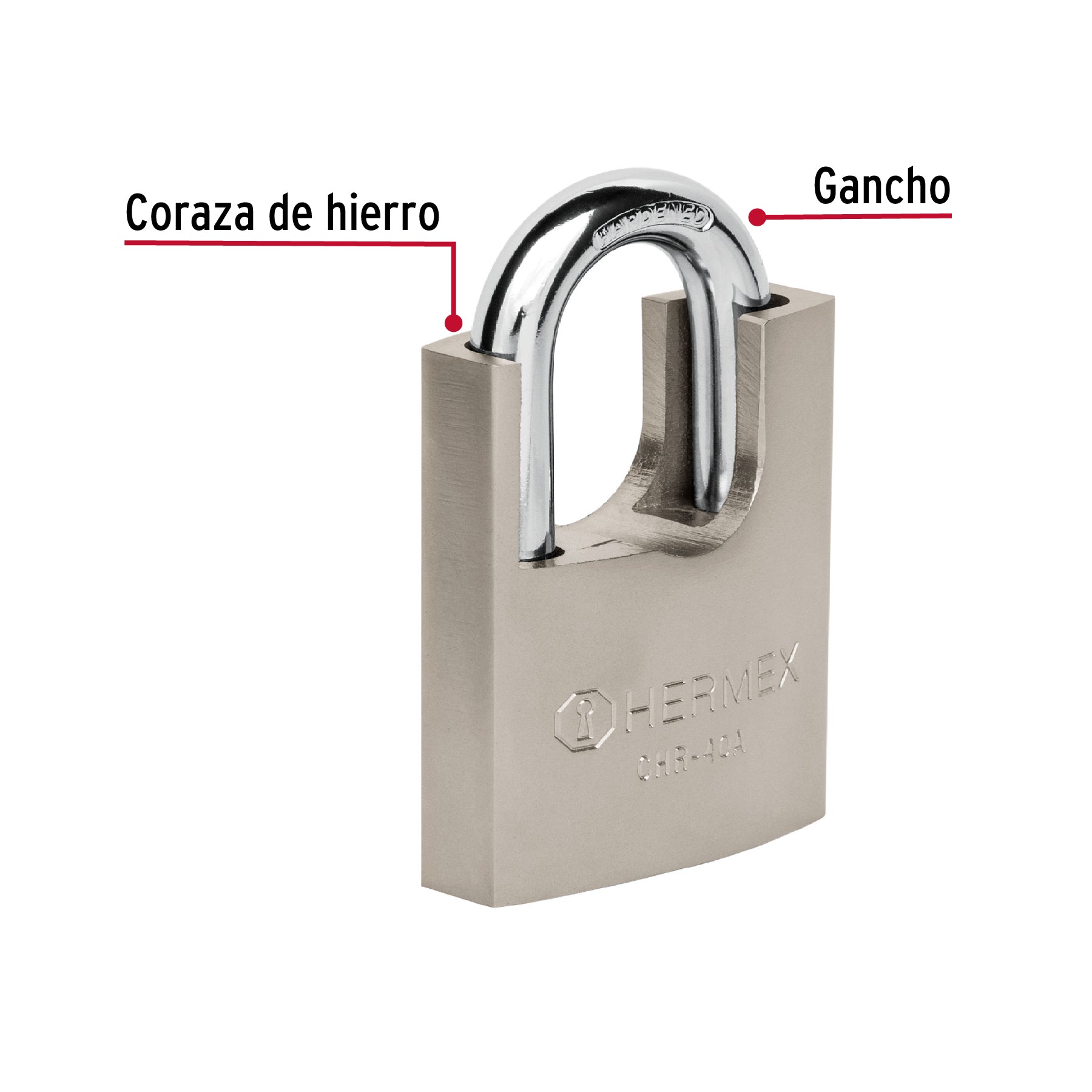 Candado de hierro 40 mm con coraza, llave de disco, HERMEX