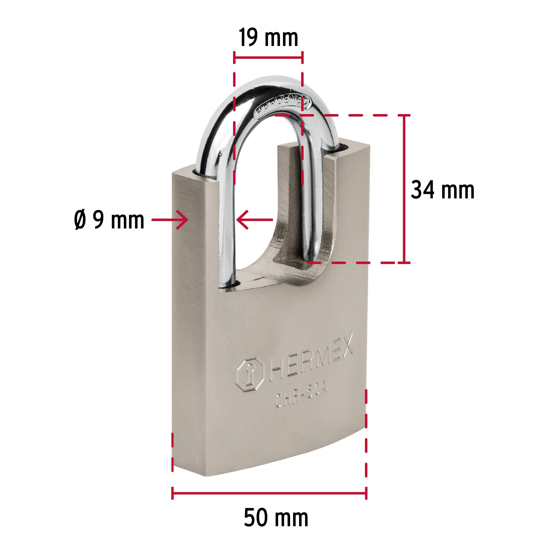Candado de hierro 50 mm con coraza, llave de disco, HERMEX
