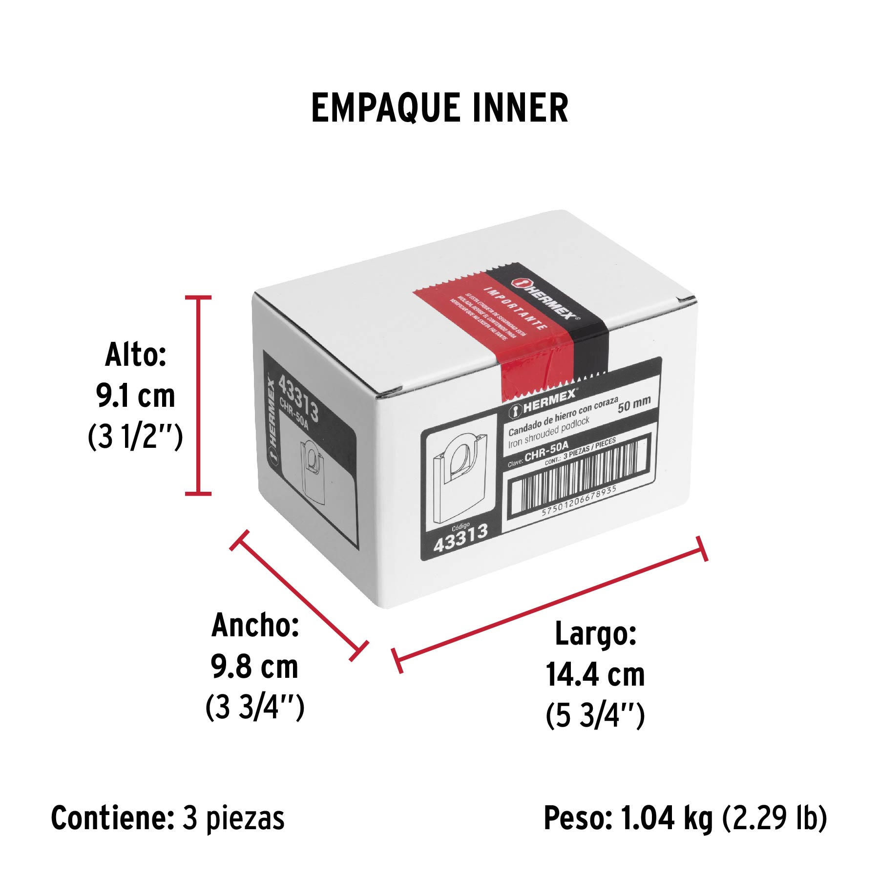 Candado de hierro 50 mm con coraza, llave de disco, HERMEX - Empaque