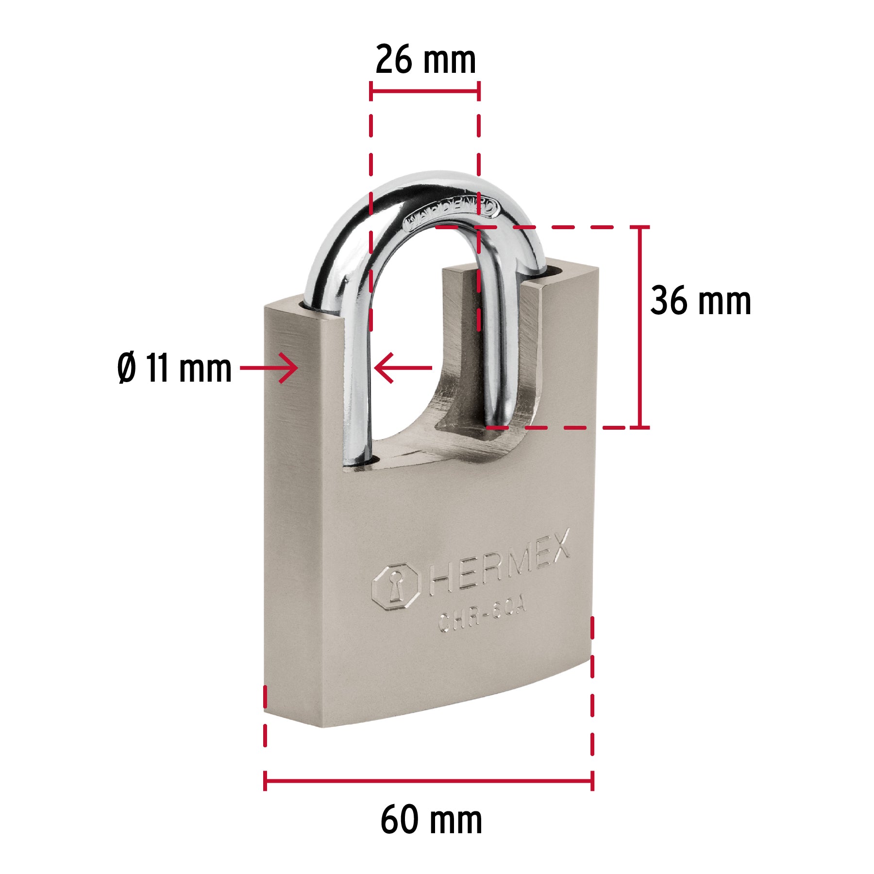 Candado de hierro 60 mm con coraza, llave de disco, HERMEX