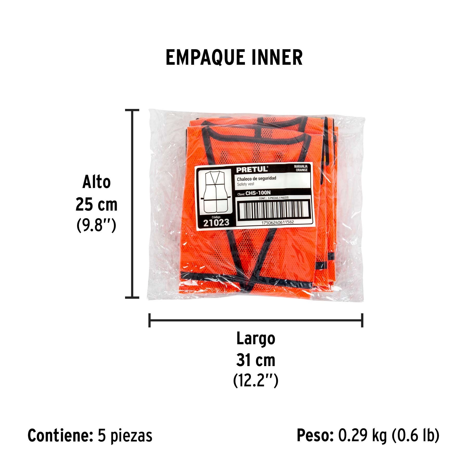 Chaleco de seguridad, uso de día, naranja, PRETUL - Empaque