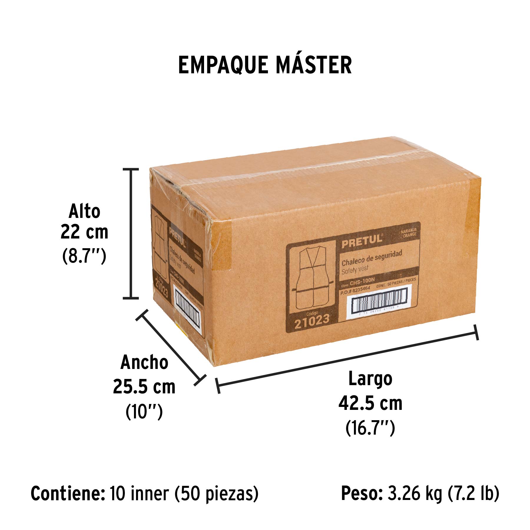 Chaleco de seguridad, uso de día, naranja, PRETUL - Empaque