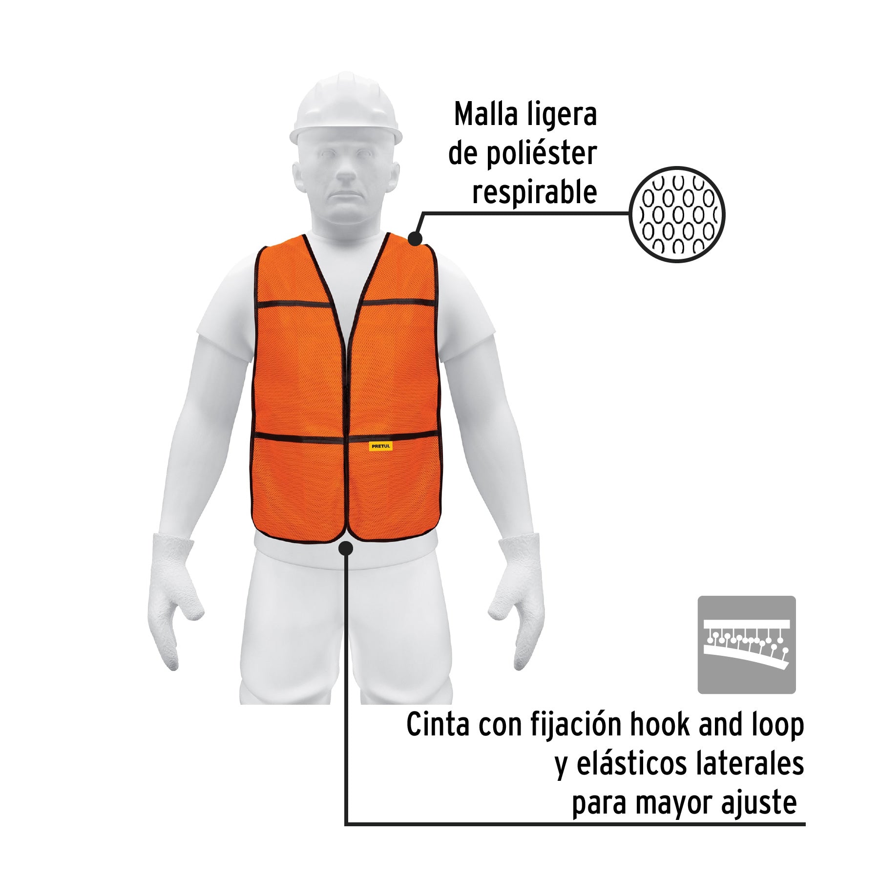 Chaleco de seguridad, uso de día, naranja, PRETUL