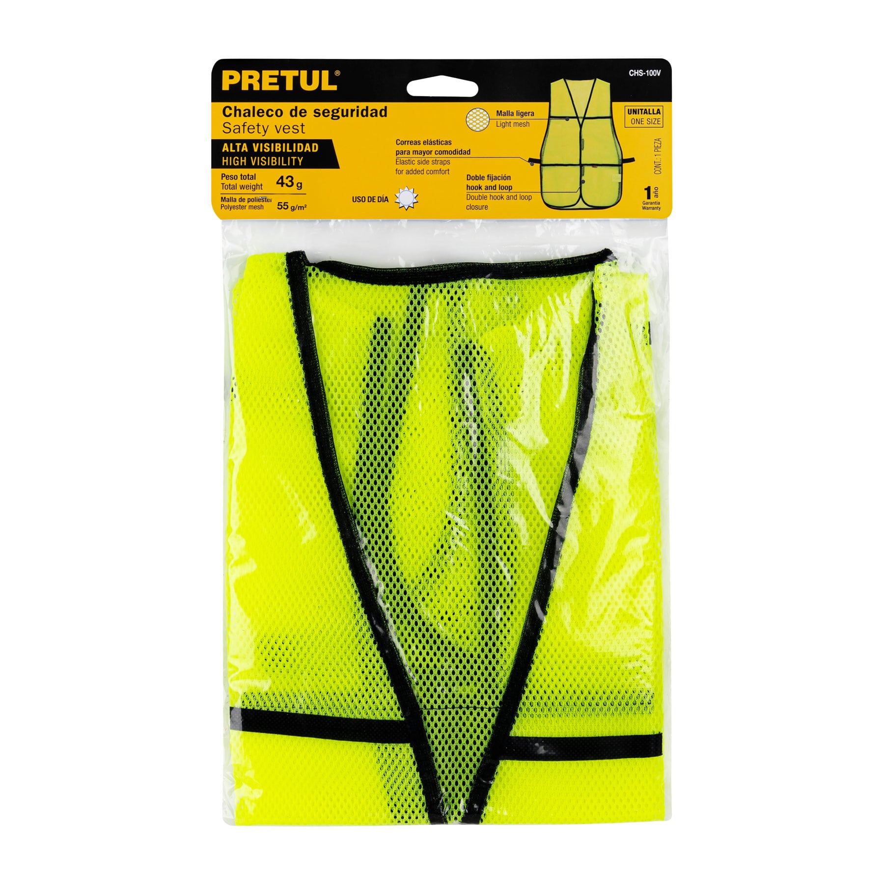 Chaleco de seguridad, uso de día, verde, PRETUL