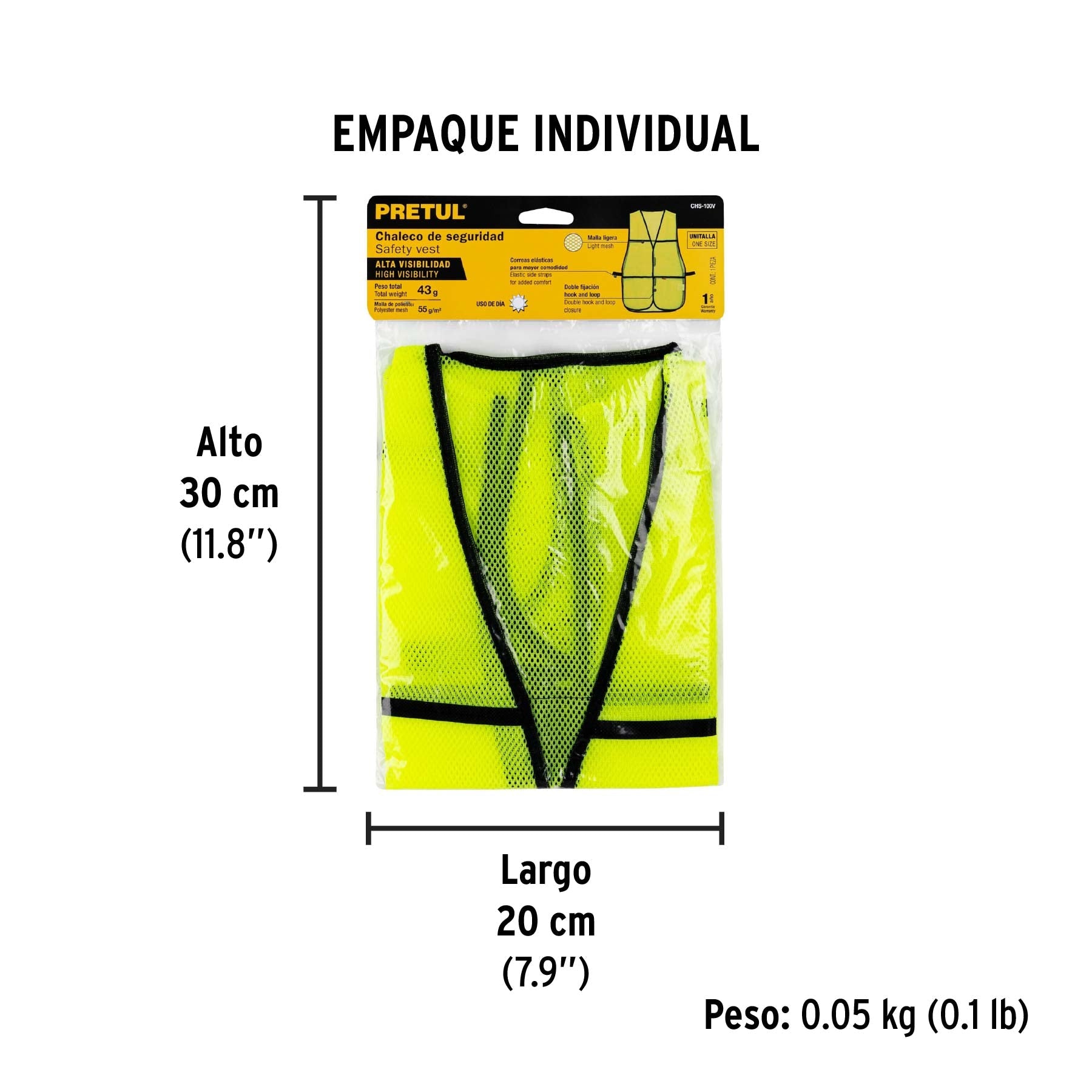 Chaleco de seguridad, uso de día, verde, PRETUL - Empaque