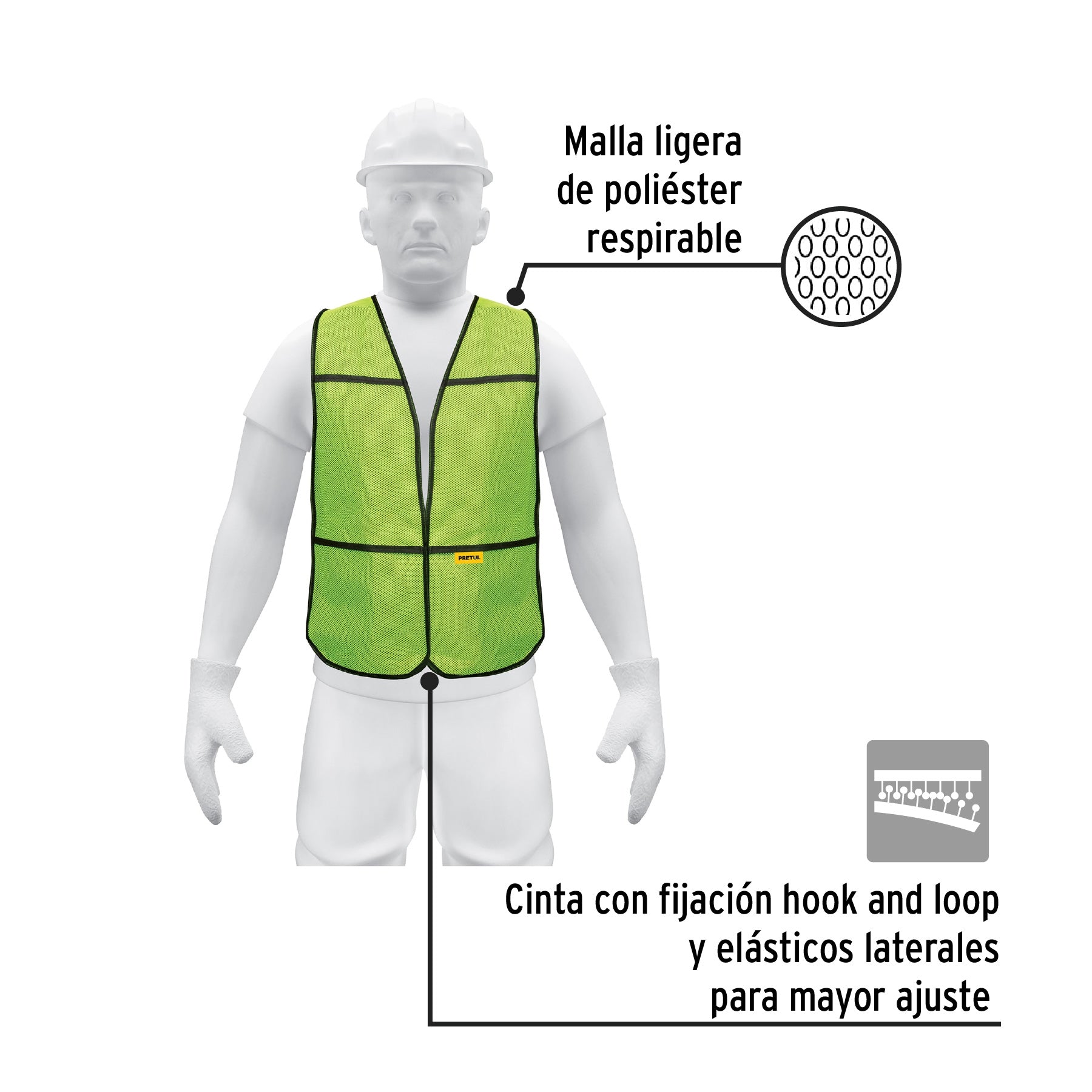 Chaleco de seguridad, uso de día, verde, PRETUL