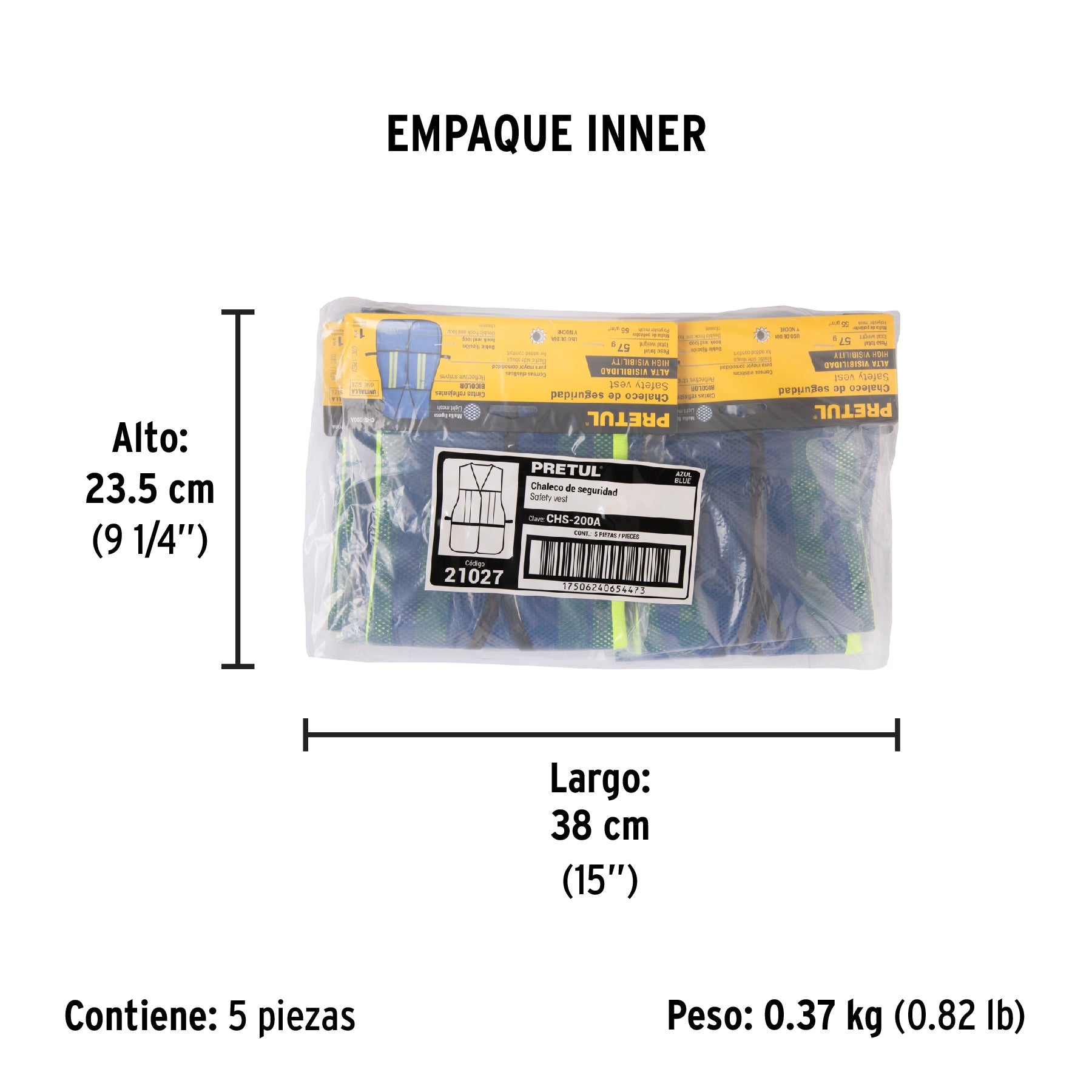 Chaleco de seguridad con cintas reflejantes, azul, PRETUL - Empaque